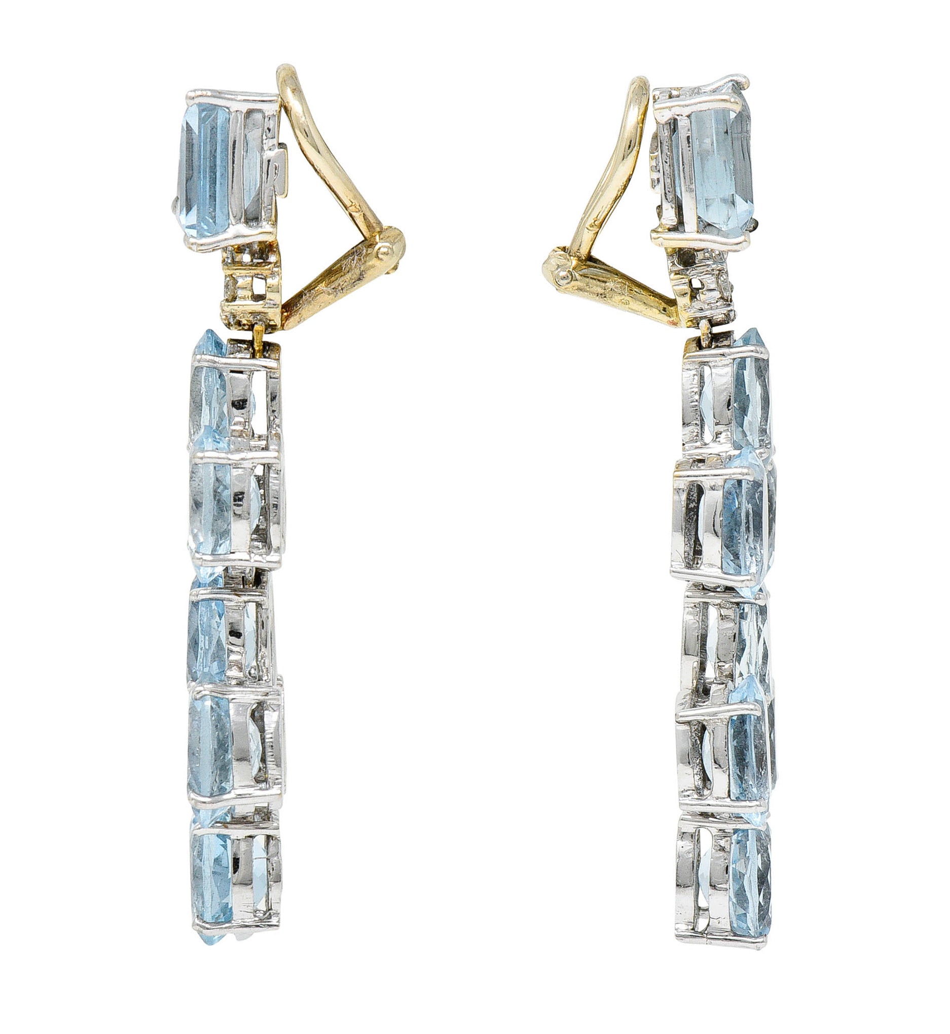 1990's Vintage 18.75 CTW Aquamarine Diamond 18 Karat Two-Tone Gold Chandelier EarringsEarrings - Wilson's Estate Jewelry