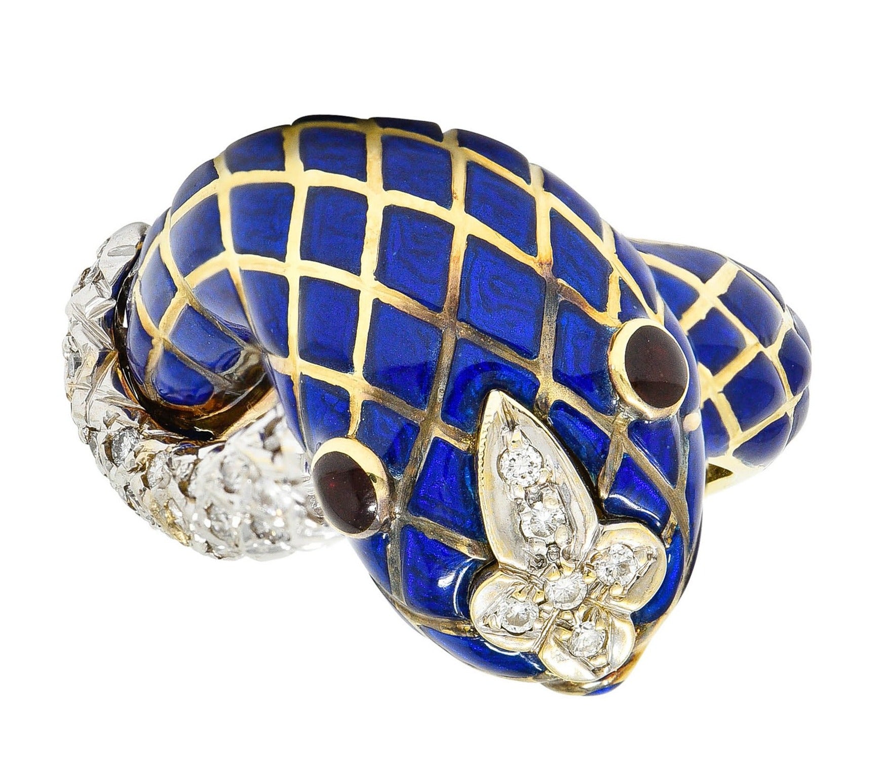 David Webb Enamel Diamond 18 Karat Two-Tone Gold Kingdom Snake RingRing - Wilson's Estate Jewelry