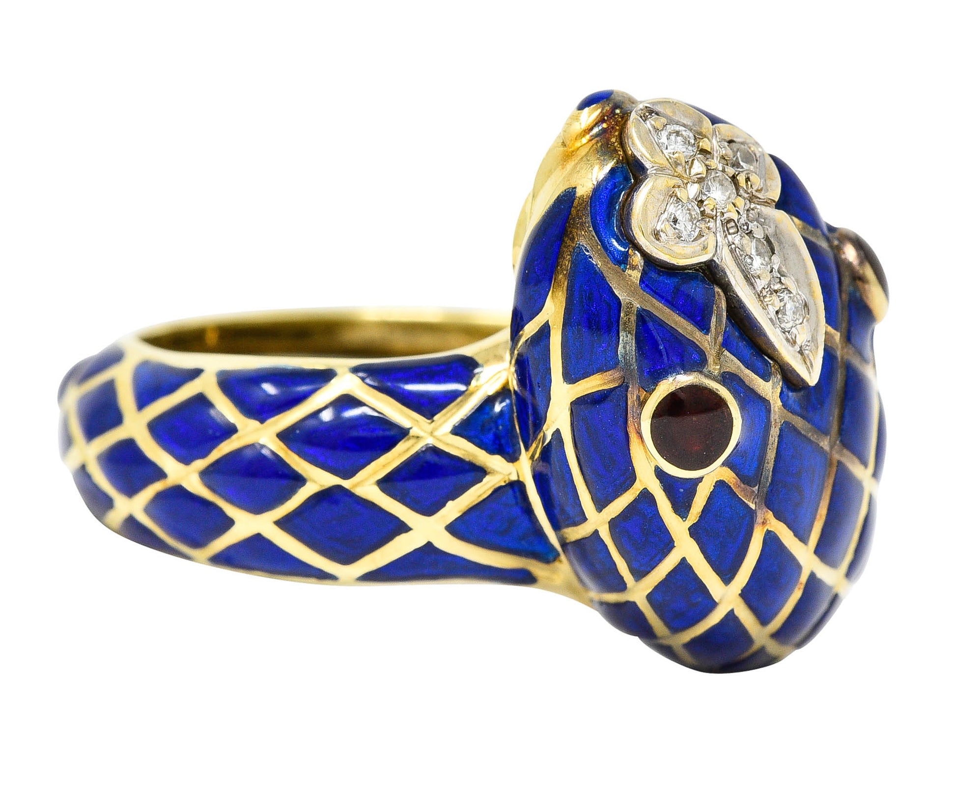 David Webb Enamel Diamond 18 Karat Two-Tone Gold Kingdom Snake RingRing - Wilson's Estate Jewelry