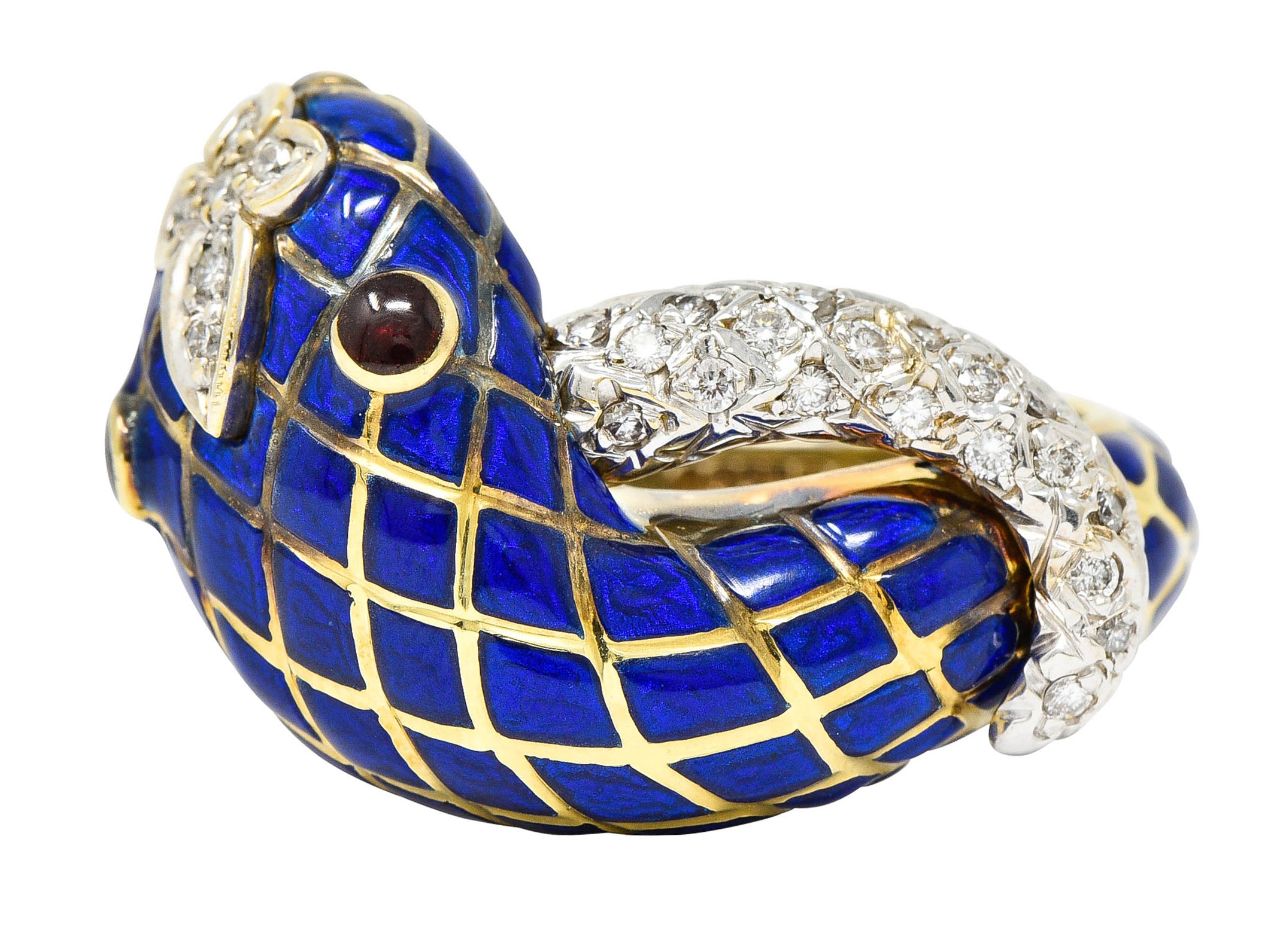 David Webb Enamel Diamond 18 Karat Two-Tone Gold Kingdom Snake RingRing - Wilson's Estate Jewelry