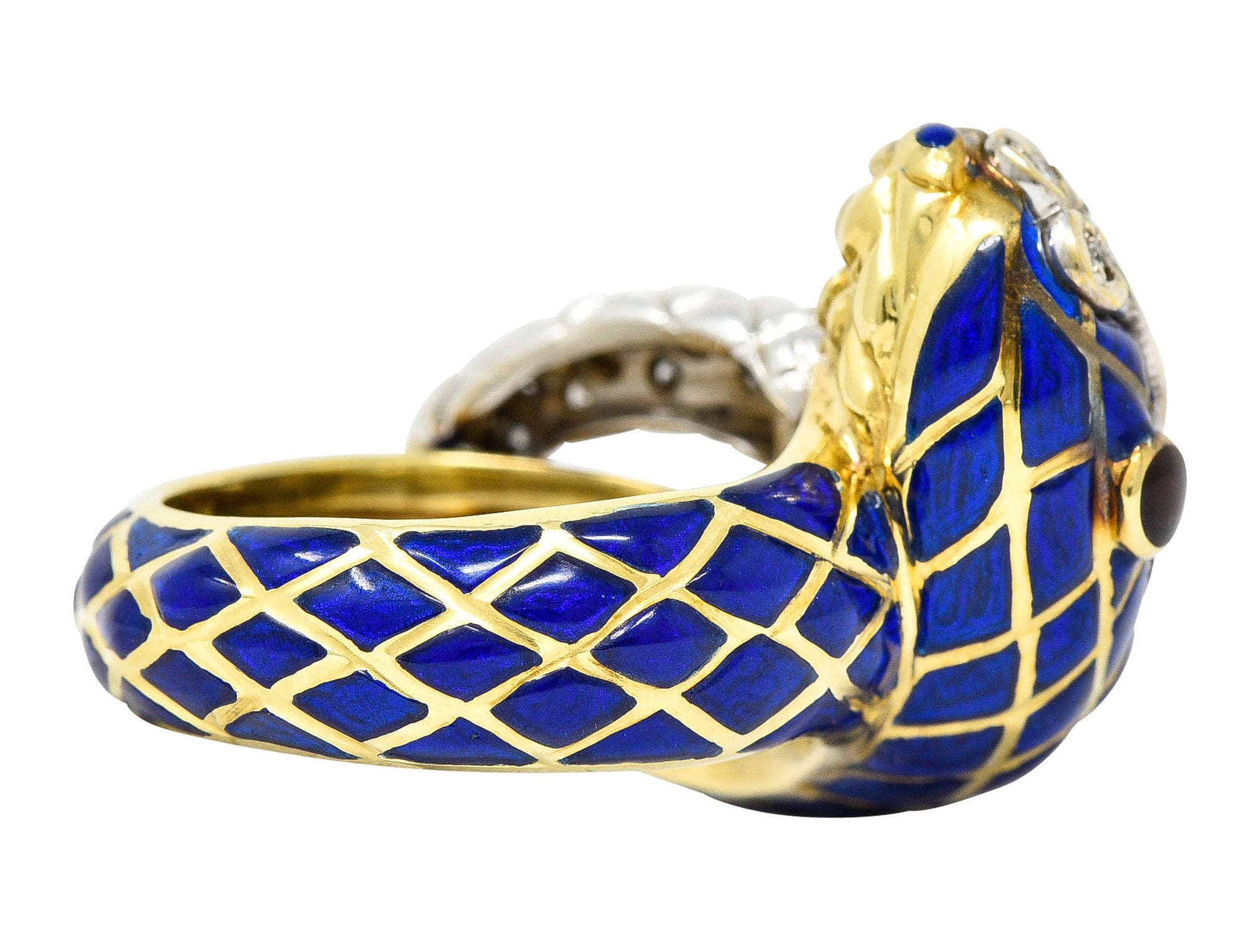 David Webb Enamel Diamond 18 Karat Two-Tone Gold Kingdom Snake RingRing - Wilson's Estate Jewelry