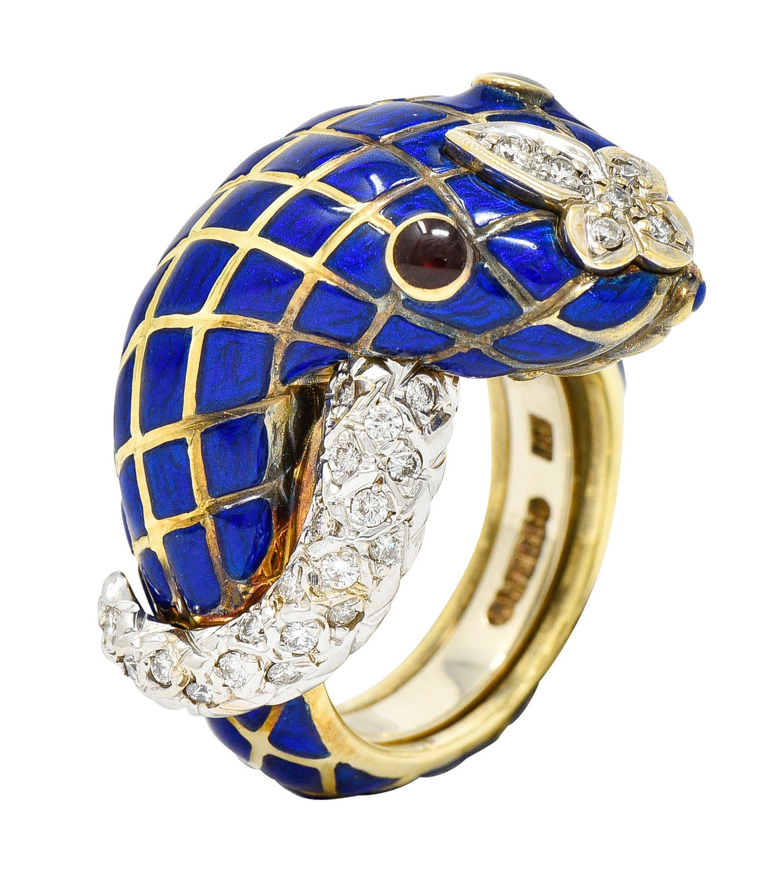 David Webb Enamel Diamond 18 Karat Two-Tone Gold Kingdom Snake RingRing - Wilson's Estate Jewelry