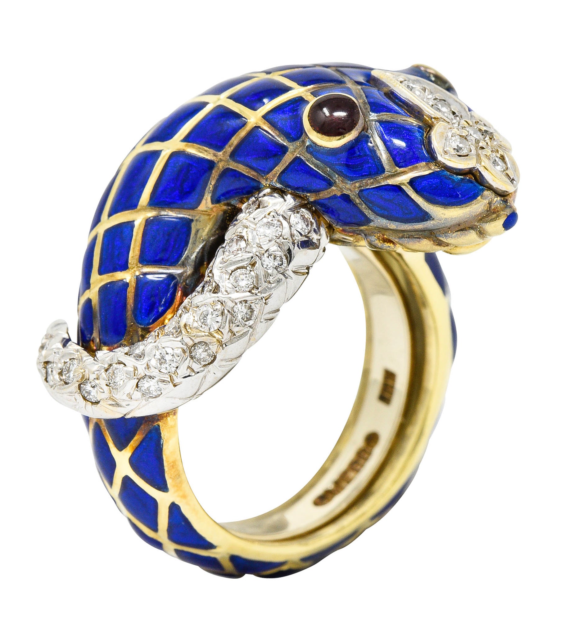 David Webb Enamel Diamond 18 Karat Two-Tone Gold Kingdom Snake RingRing - Wilson's Estate Jewelry