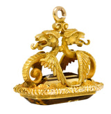 Art Nouveau Citrine 18 Karat Yellow Gold Serpent Dragon Fob Pendant Charm Wilson's Estate Jewelry
