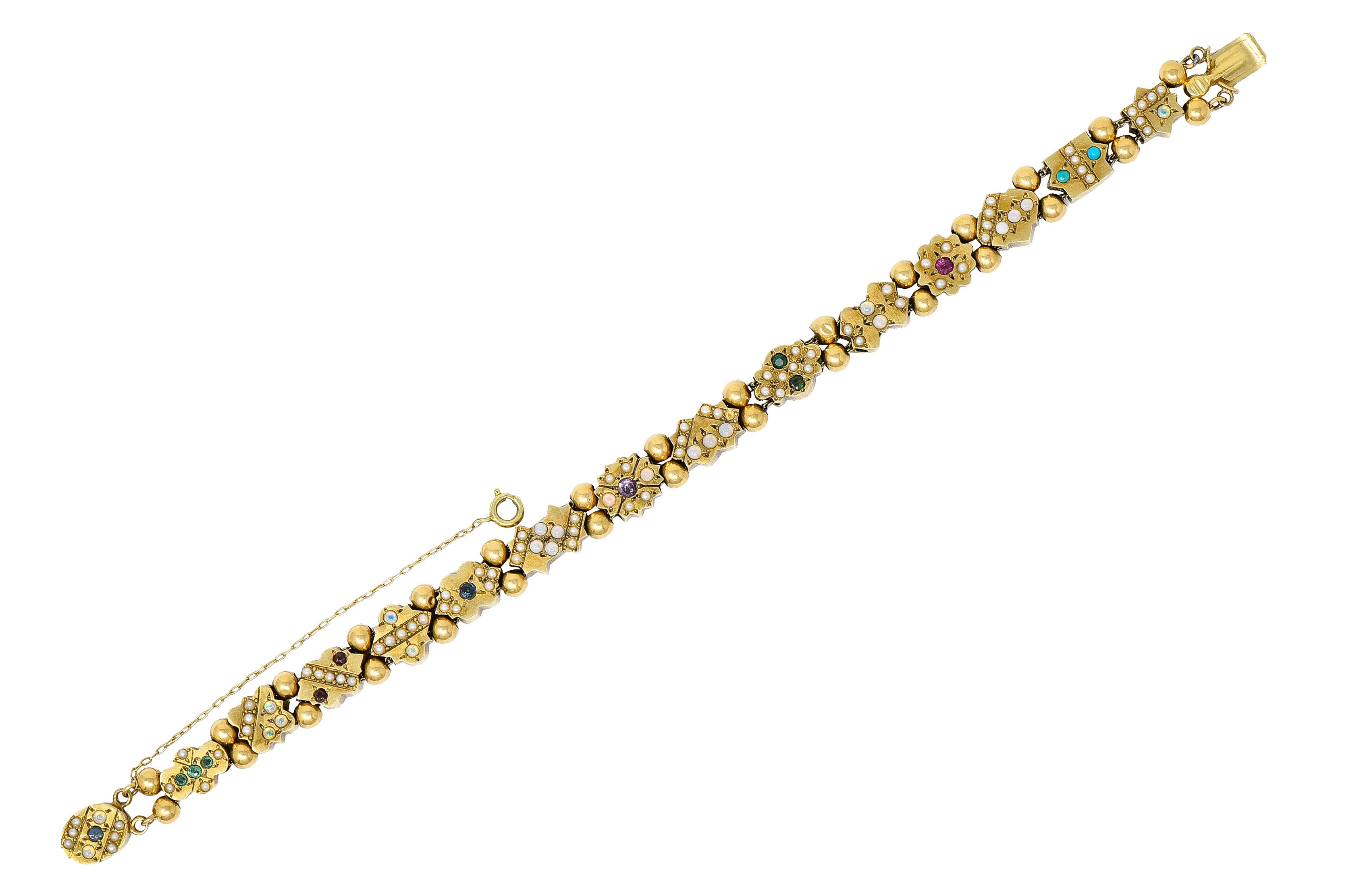 Victorian Multi-Gem 14 Karat Gold Slide Link Braceletbracelet - Wilson's Estate Jewelry