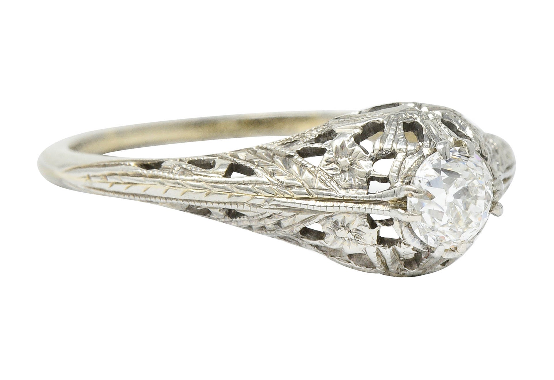 Edwardian 0.34 CTW Diamond 18 Karat White Gold Butterfly Engagement RingRing - Wilson's Estate Jewelry