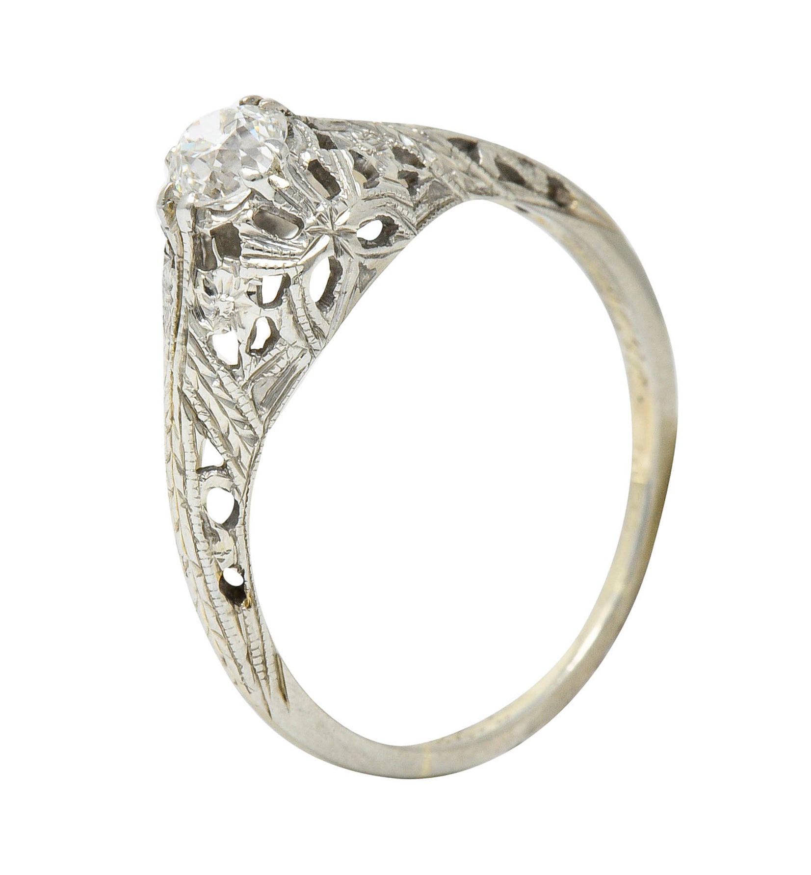 Edwardian 0.34 CTW Diamond 18 Karat White Gold Butterfly Engagement RingRing - Wilson's Estate Jewelry