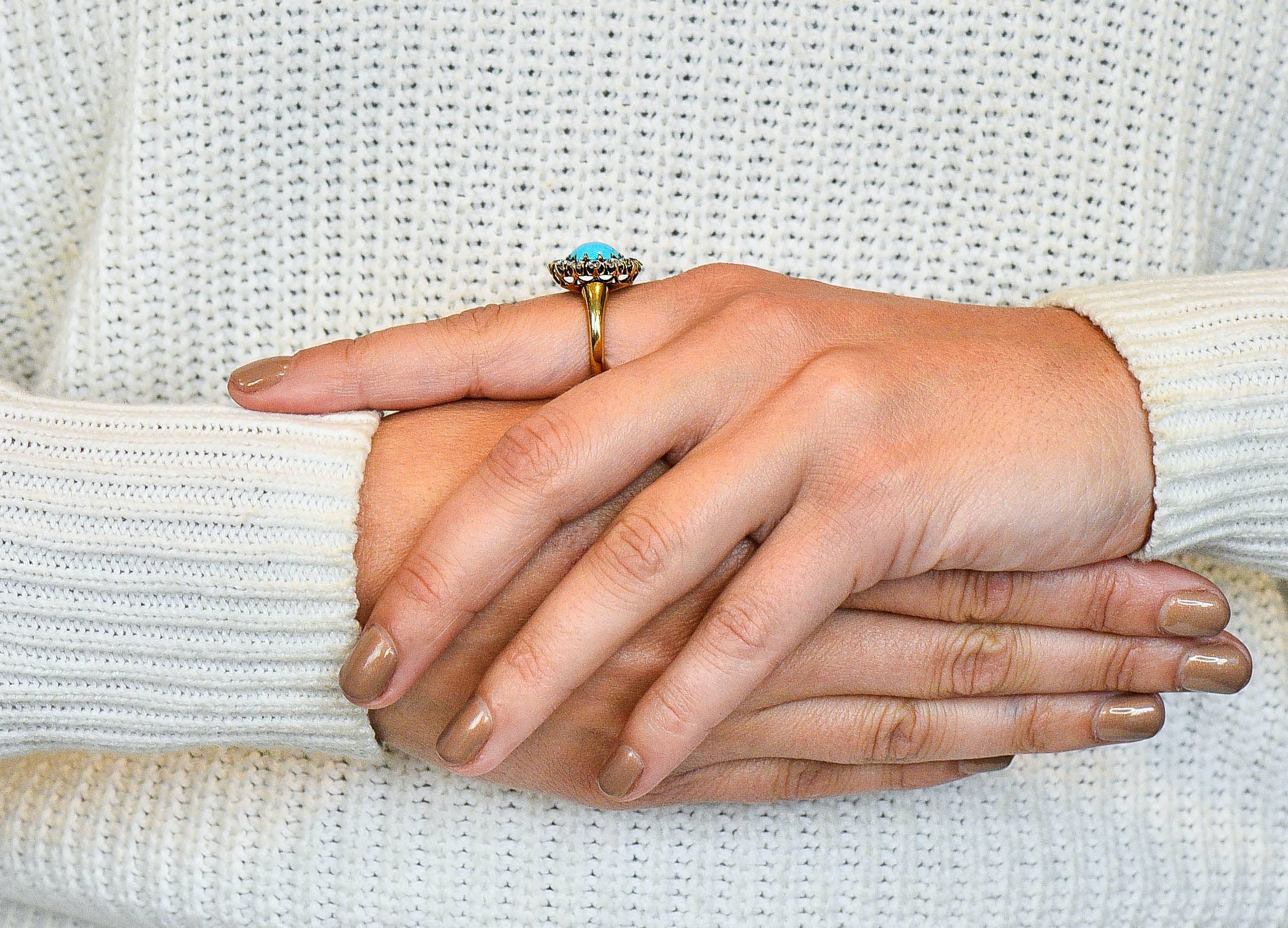 Victorian 1.80 CTW Diamond Turquoise Cabochon 18 Karat Gold Cluster RingRing - Wilson's Estate Jewelry