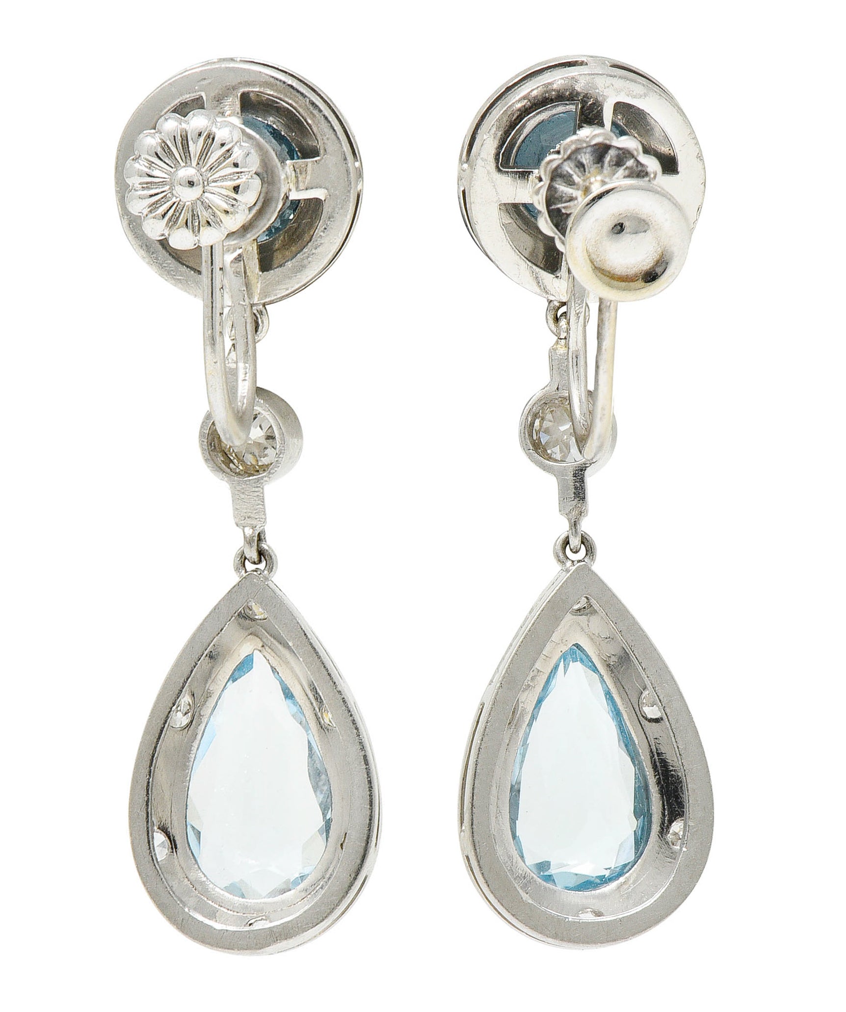 Art Deco Aquamarine Diamond Platinum Drop Screwback EarringsEarrings - Wilson's Estate Jewelry