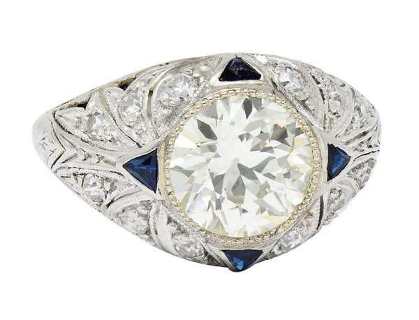 Art Deco 2.06 CTW Diamond Sapphire Platinum Engagement Ring GIARing - Wilson's Estate Jewelry
