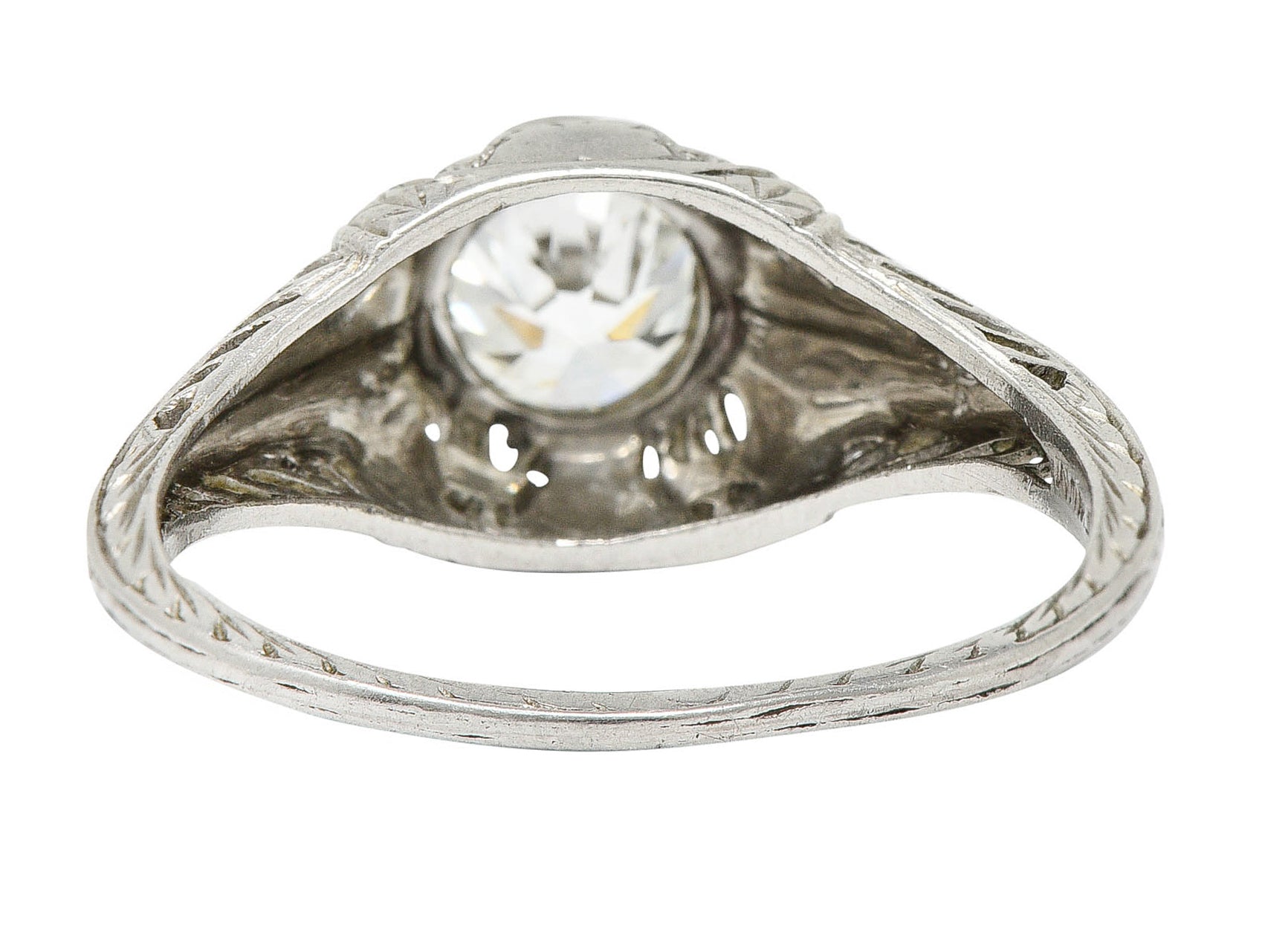 Edwardian 0.95 CTW Diamond Platinum Laurel Foliate Engagement RingRing - Wilson's Estate Jewelry