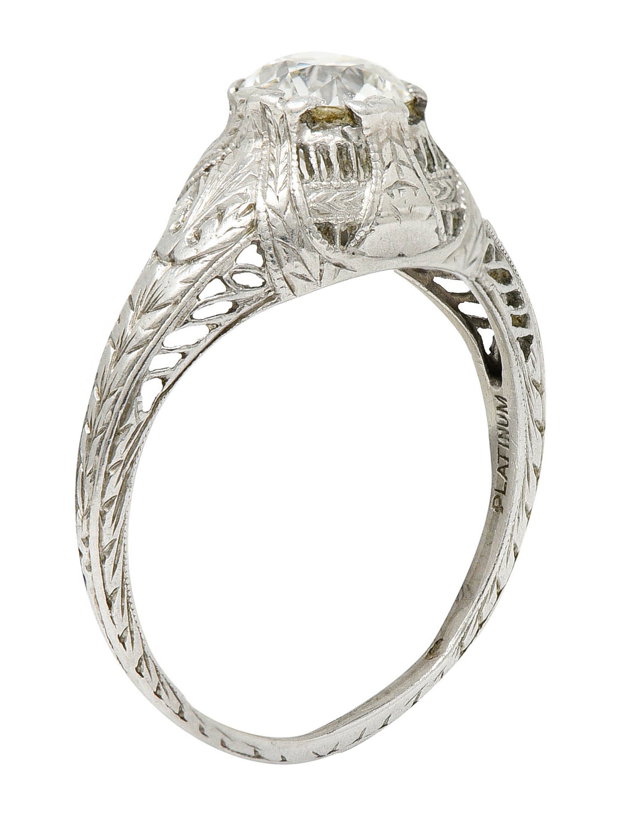 Edwardian 0.95 CTW Diamond Platinum Laurel Foliate Engagement RingRing - Wilson's Estate Jewelry