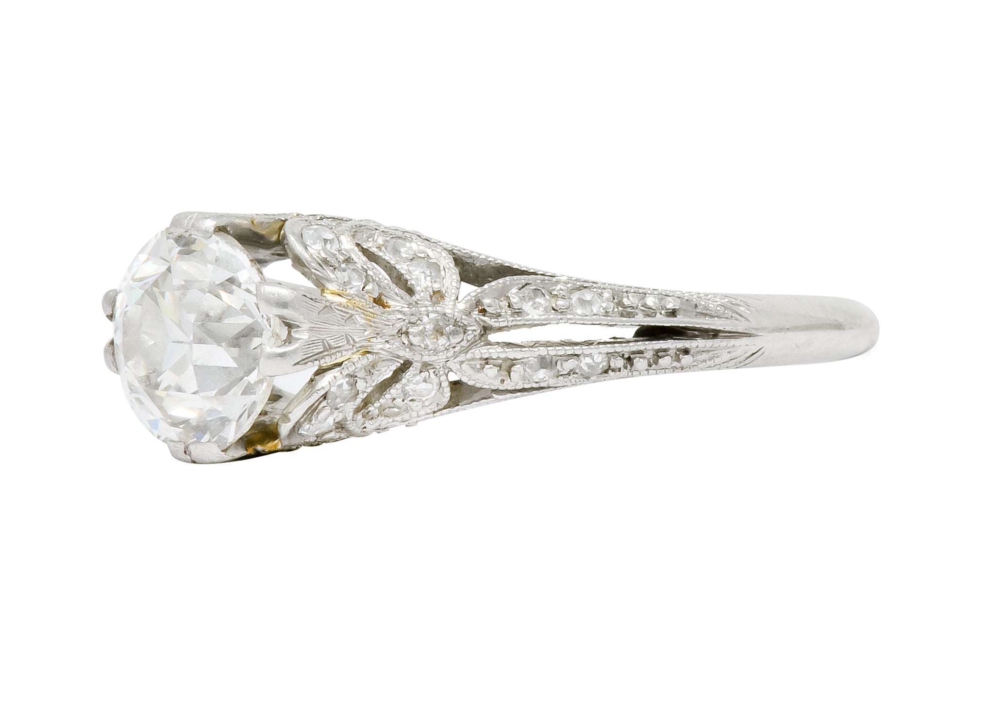 Edwardian 1.52 CTW Diamond Platinum Bow Engagement Ring - Wilson's Estate Jewelry