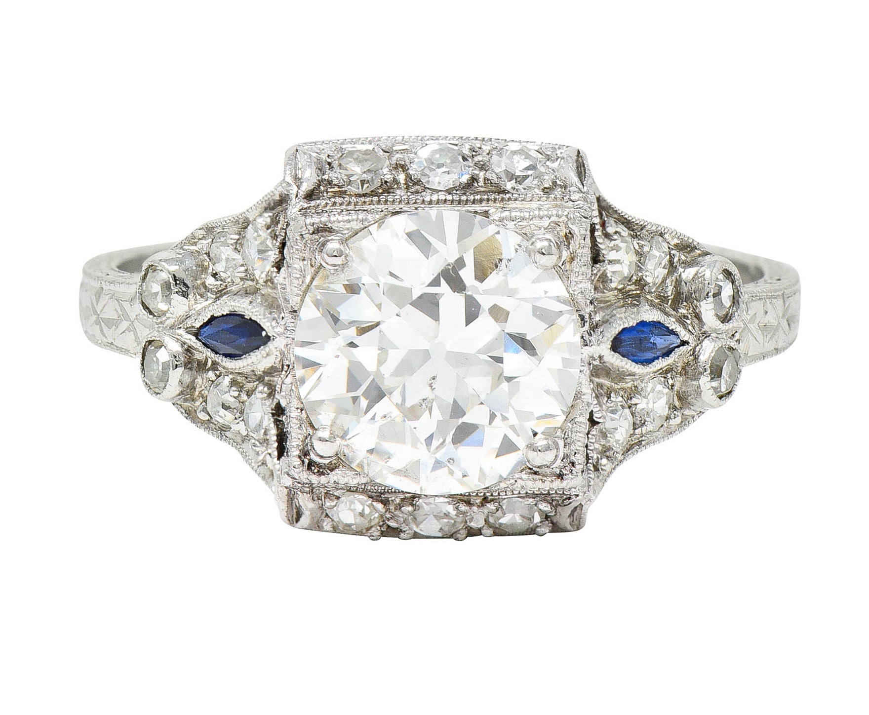 Art Deco 2.01 CTW Diamond Sapphire Platinum Engagement RingRing - Wilson's Estate Jewelry