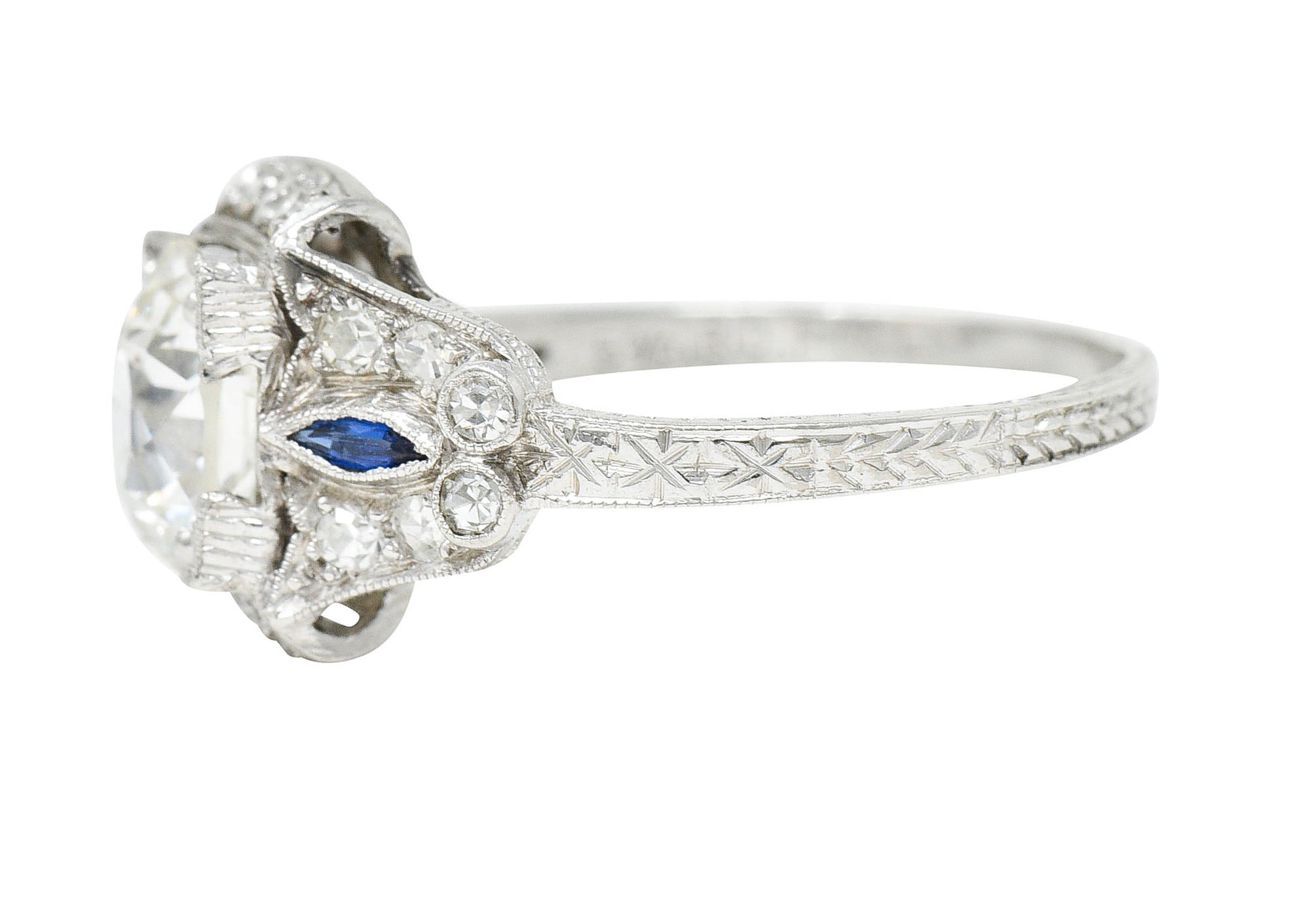 Art Deco 2.01 CTW Diamond Sapphire Platinum Engagement RingRing - Wilson's Estate Jewelry