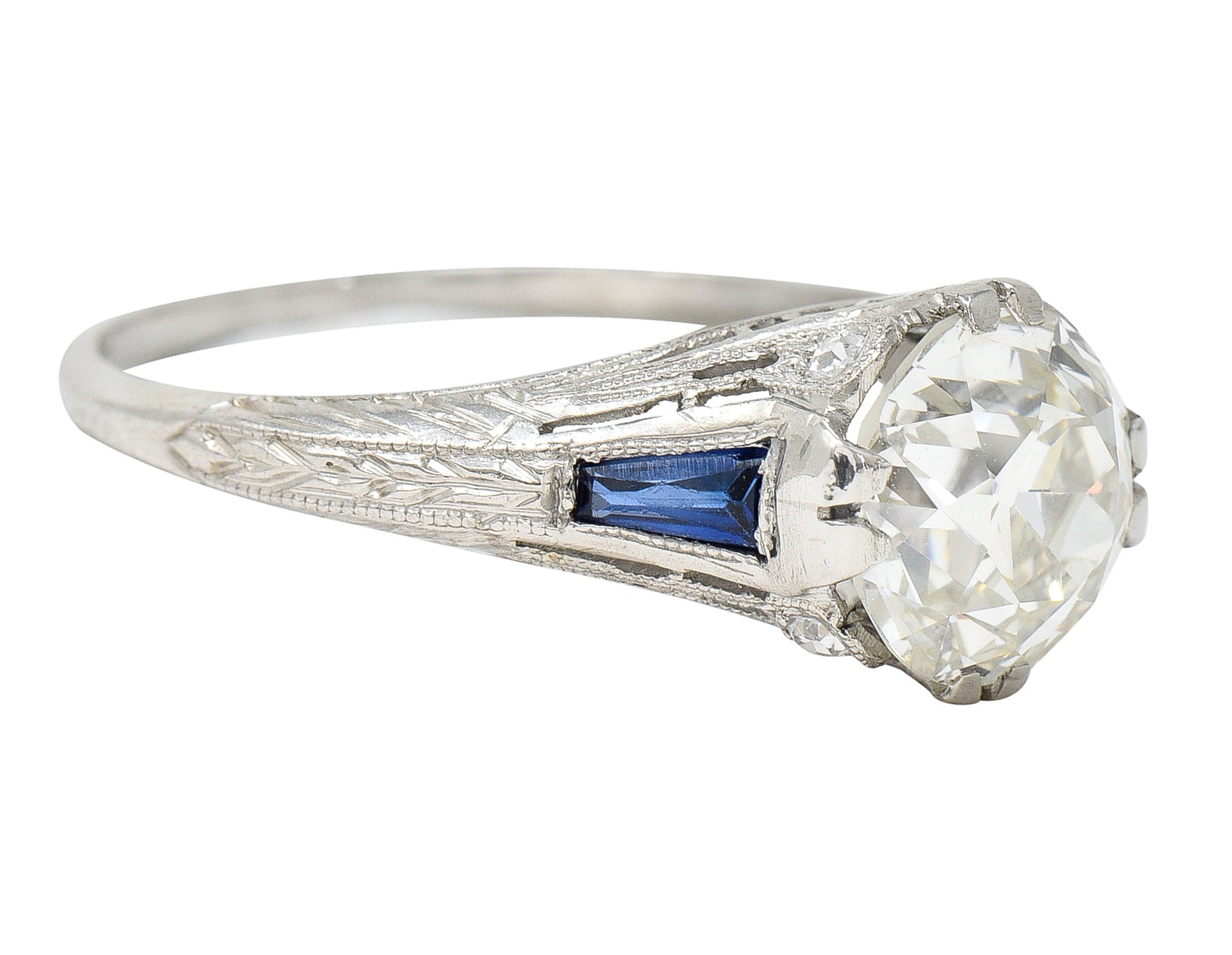 Art Deco 1.95 CTW Diamond Sapphire Platinum Engagement Ring GIA Wilson's Estate Jewelry