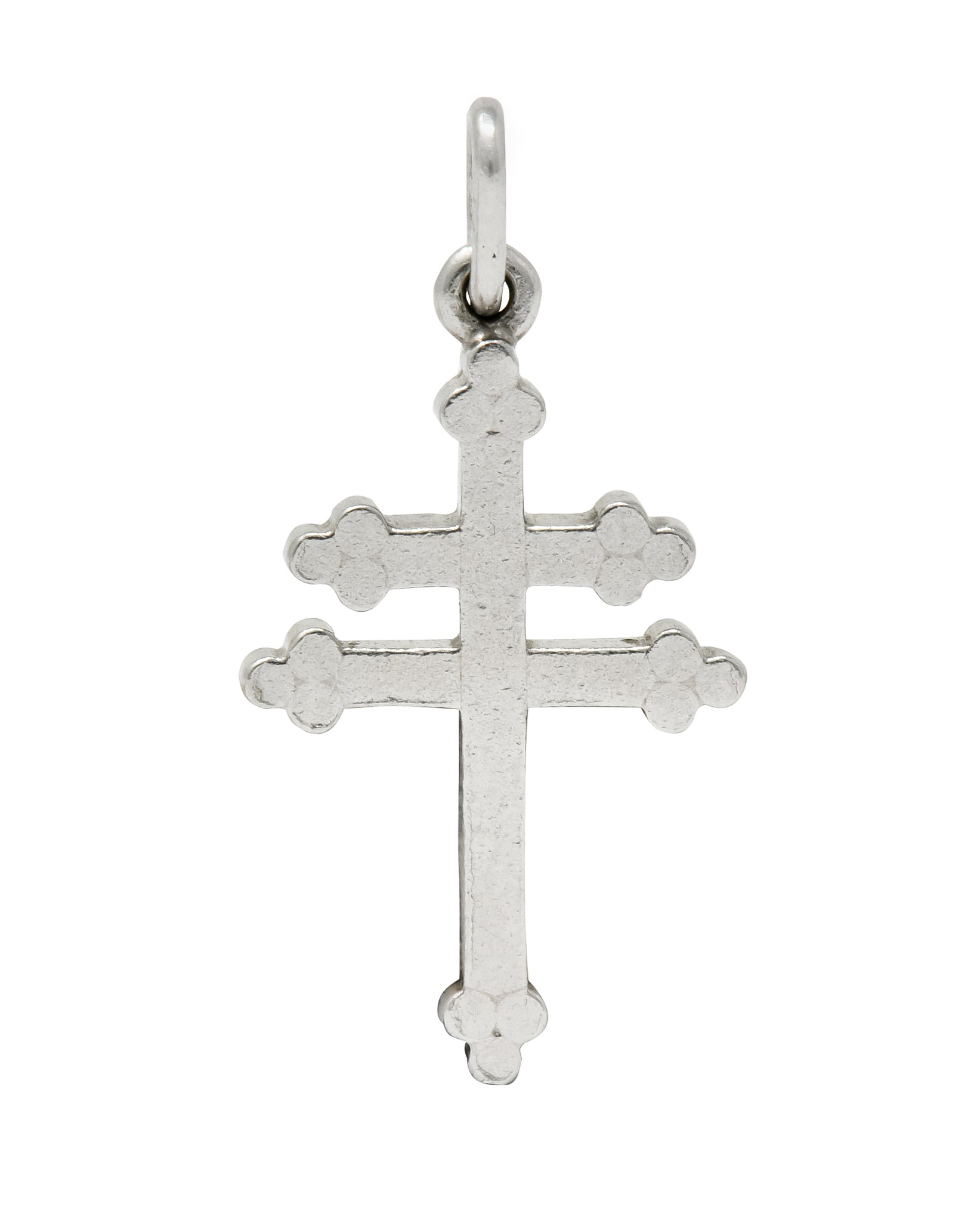 Art Deco Platinum Trefoil Patriarchal Cross Charm - Wilson's Estate Jewelry