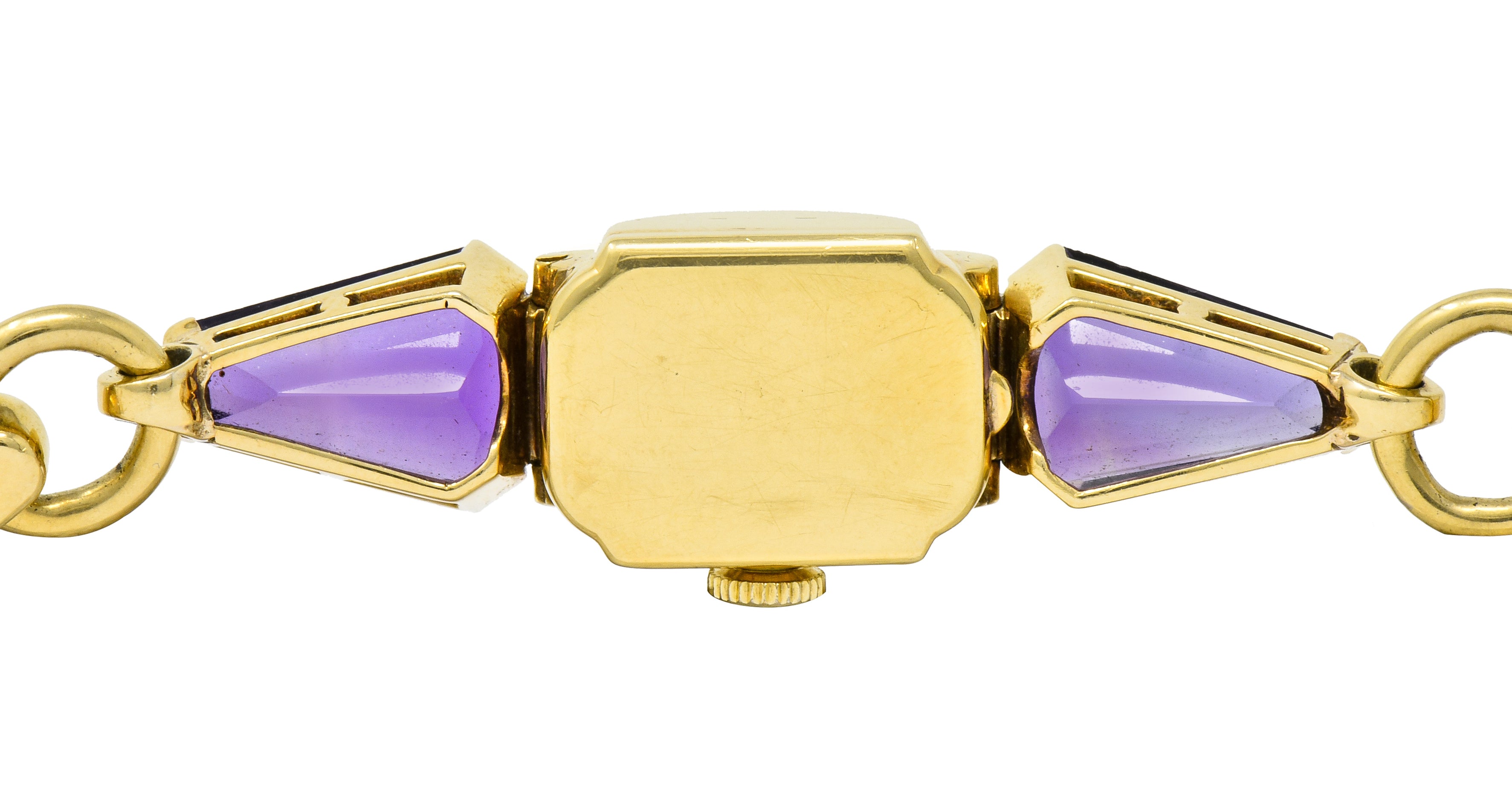 Tiffany & Co. Retro Amethyst Diamond 14 Karat Gold Watch Bracelet - Wilson's Estate Jewelry