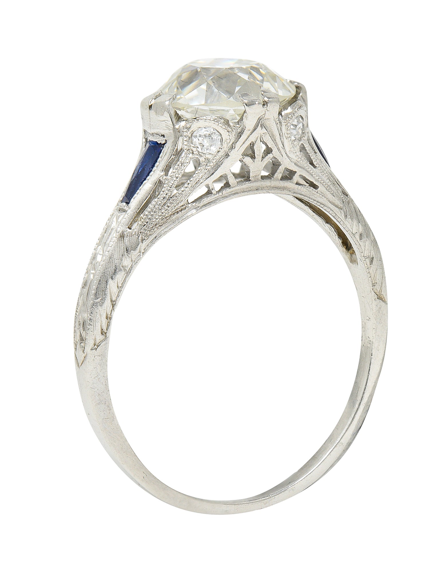 Art Deco 1.95 CTW Diamond Sapphire Platinum Engagement Ring GIA Wilson's Estate Jewelry