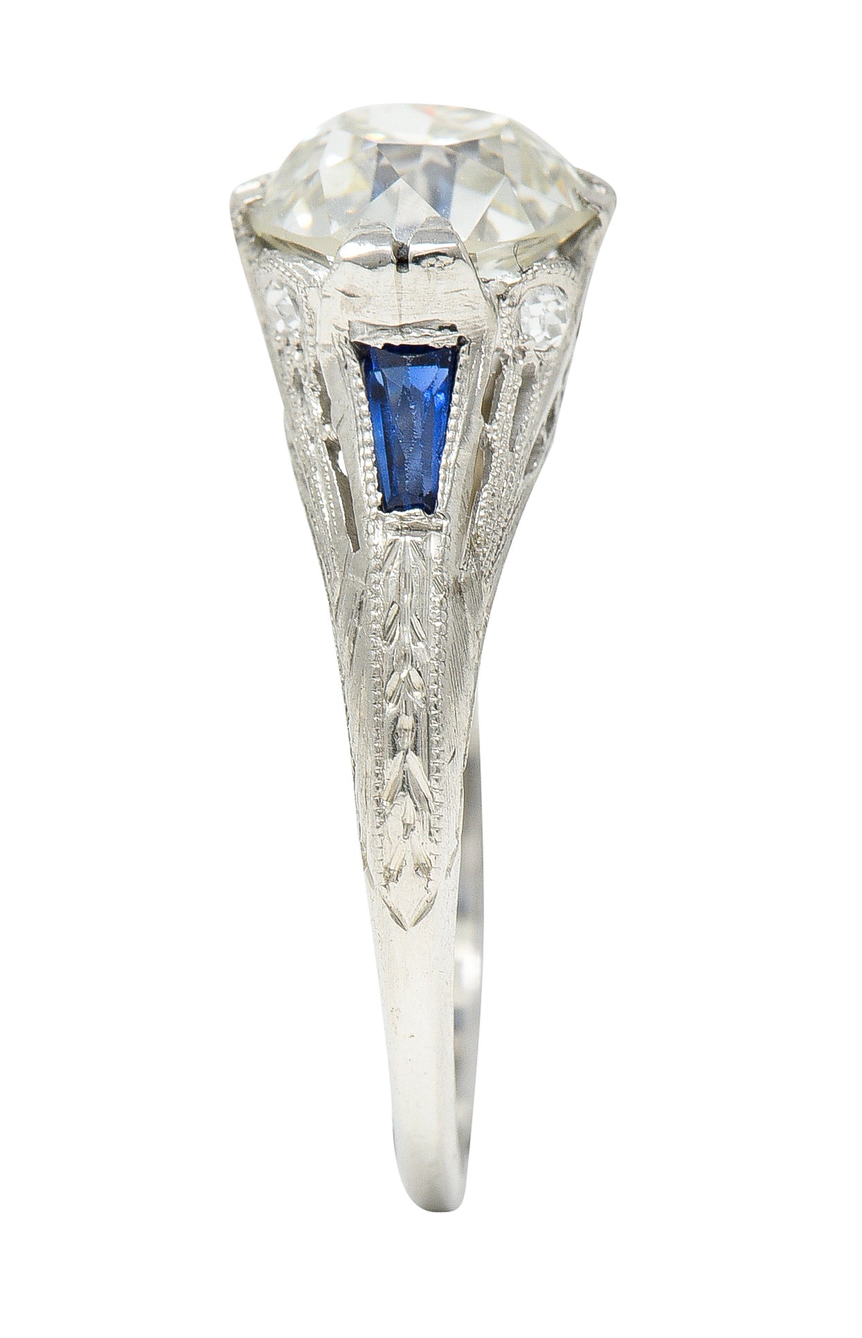 Art Deco 1.95 CTW Diamond Sapphire Platinum Engagement Ring GIA Wilson's Estate Jewelry