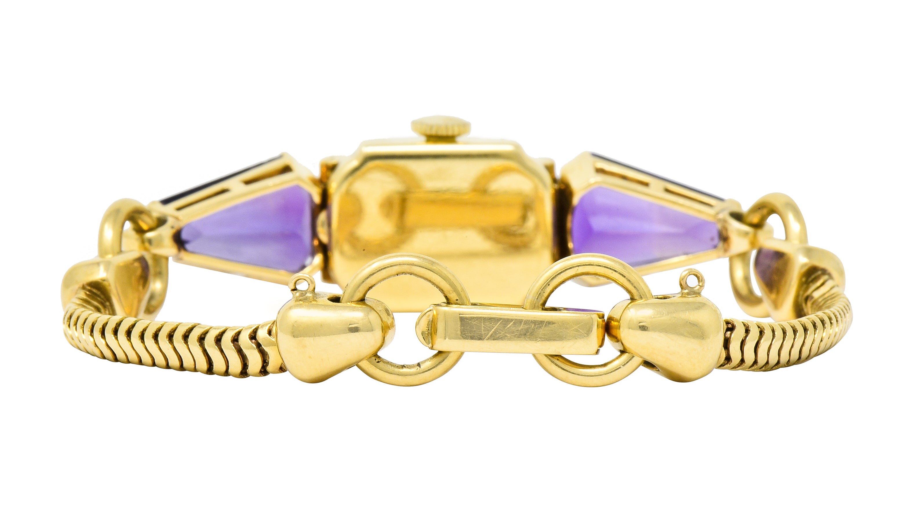 Tiffany & Co. Retro Amethyst Diamond 14 Karat Gold Watch Bracelet - Wilson's Estate Jewelry