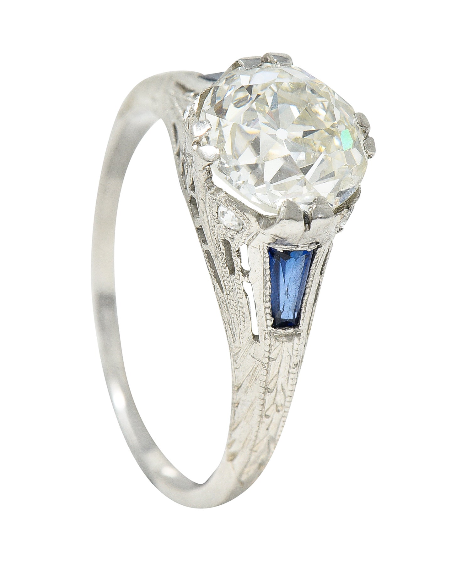 Art Deco 1.95 CTW Diamond Sapphire Platinum Engagement Ring GIA Wilson's Estate Jewelry