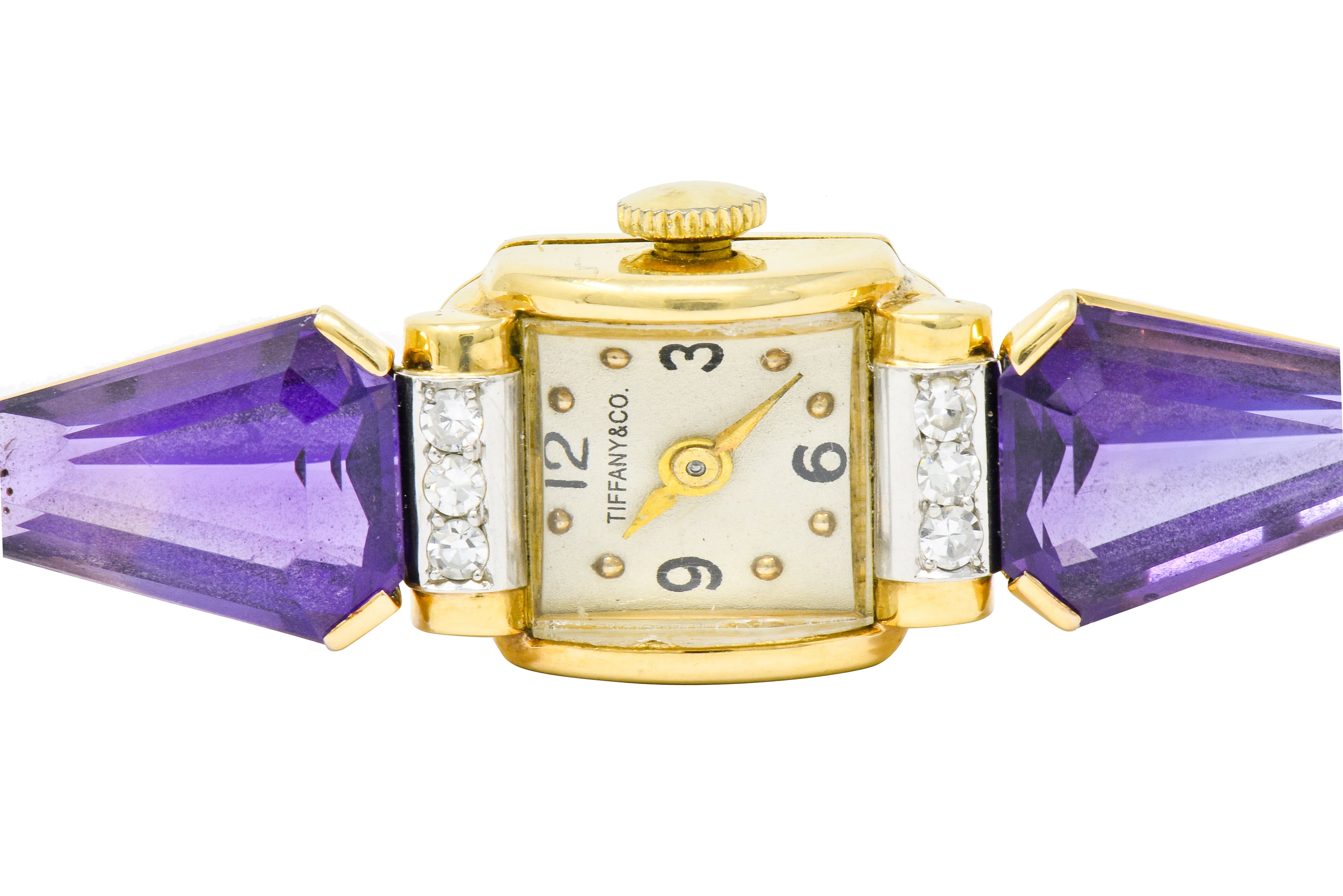 Tiffany & Co. Retro Amethyst Diamond 14 Karat Gold Watch Bracelet - Wilson's Estate Jewelry