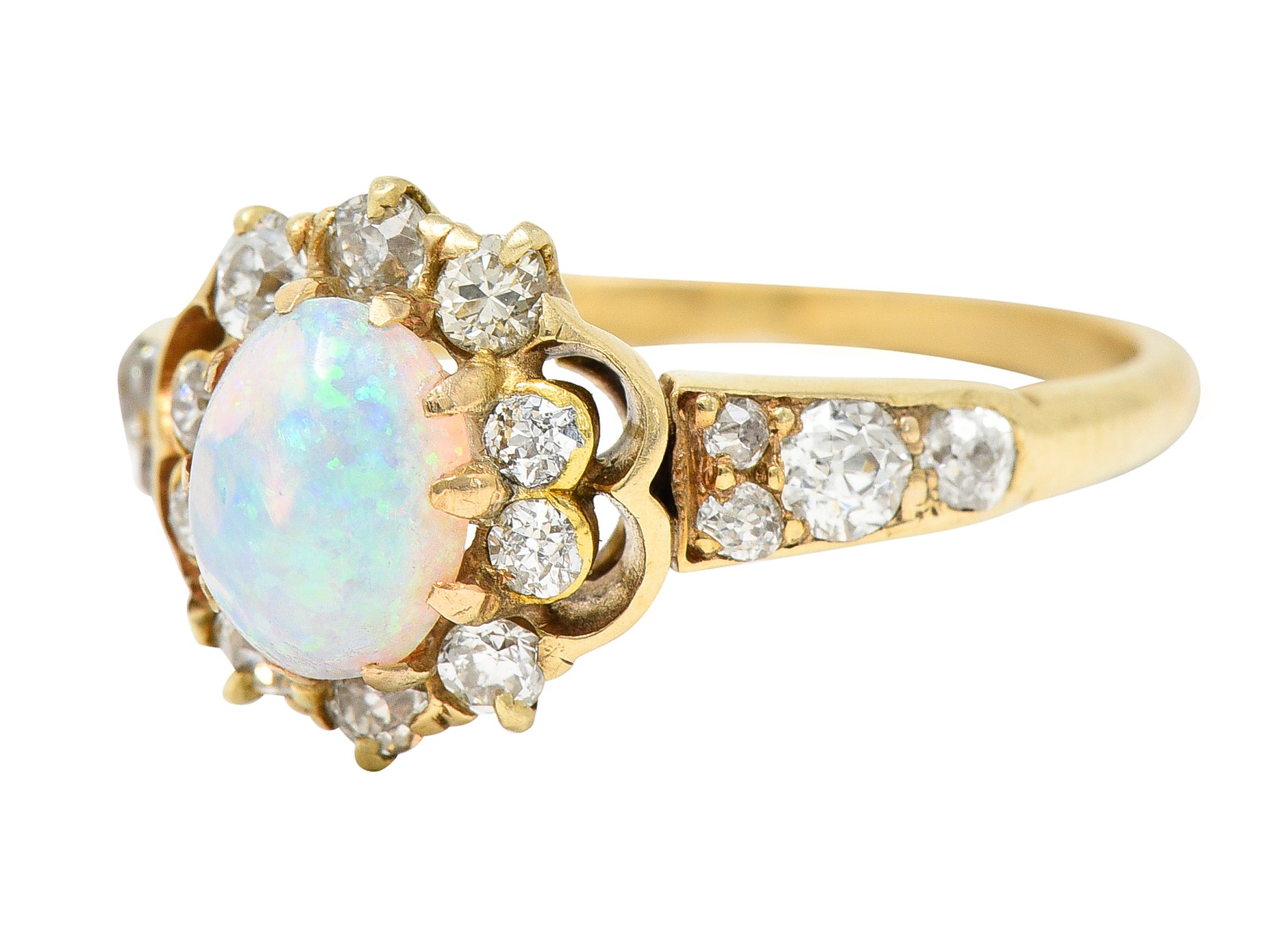 Victorian Opal Diamond 18 Karat Yellow Gold Cluster Gemstone Ring Wilson's Estate Jewelry