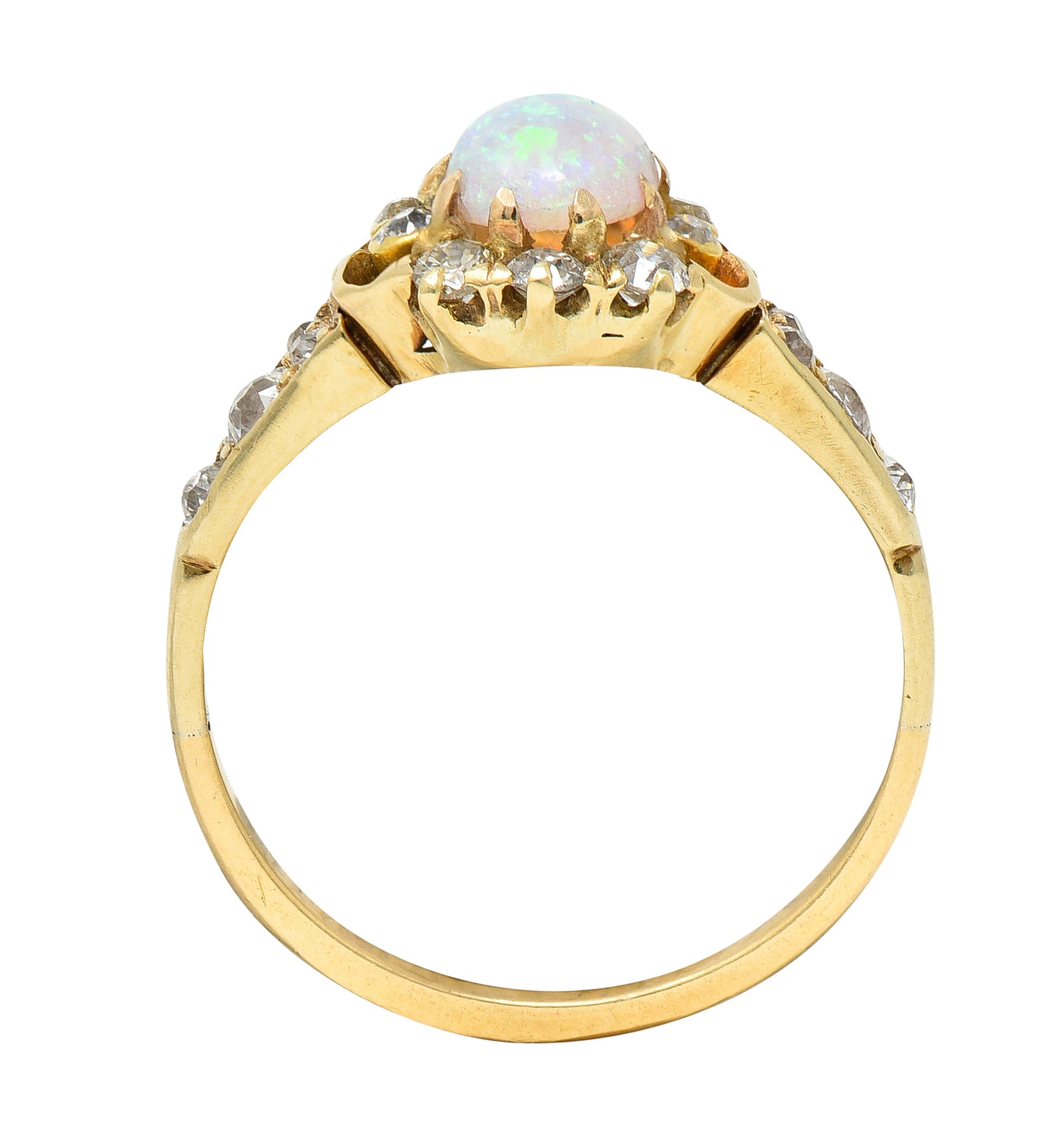 Victorian Opal Diamond 18 Karat Yellow Gold Cluster Gemstone Ring Wilson's Estate Jewelry