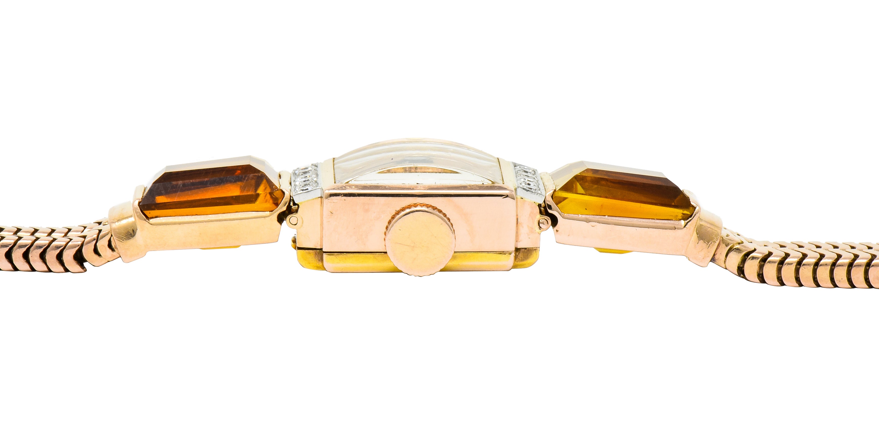 Tiffany & Co. Retro Citrine Diamond 14 Karat Rose Gold Watch Bracelet - Wilson's Estate Jewelry