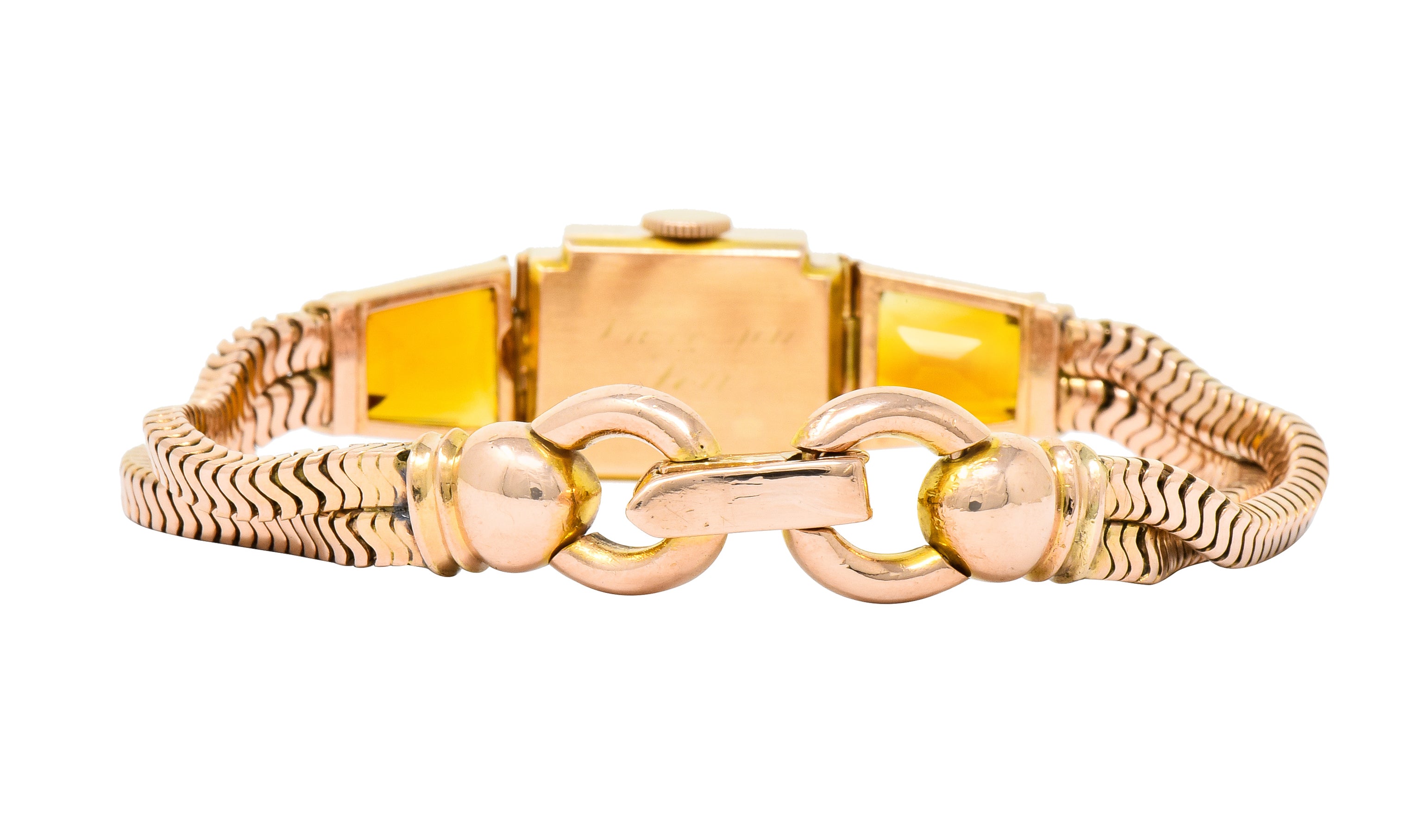 Tiffany & Co. Retro Citrine Diamond 14 Karat Rose Gold Watch Bracelet - Wilson's Estate Jewelry