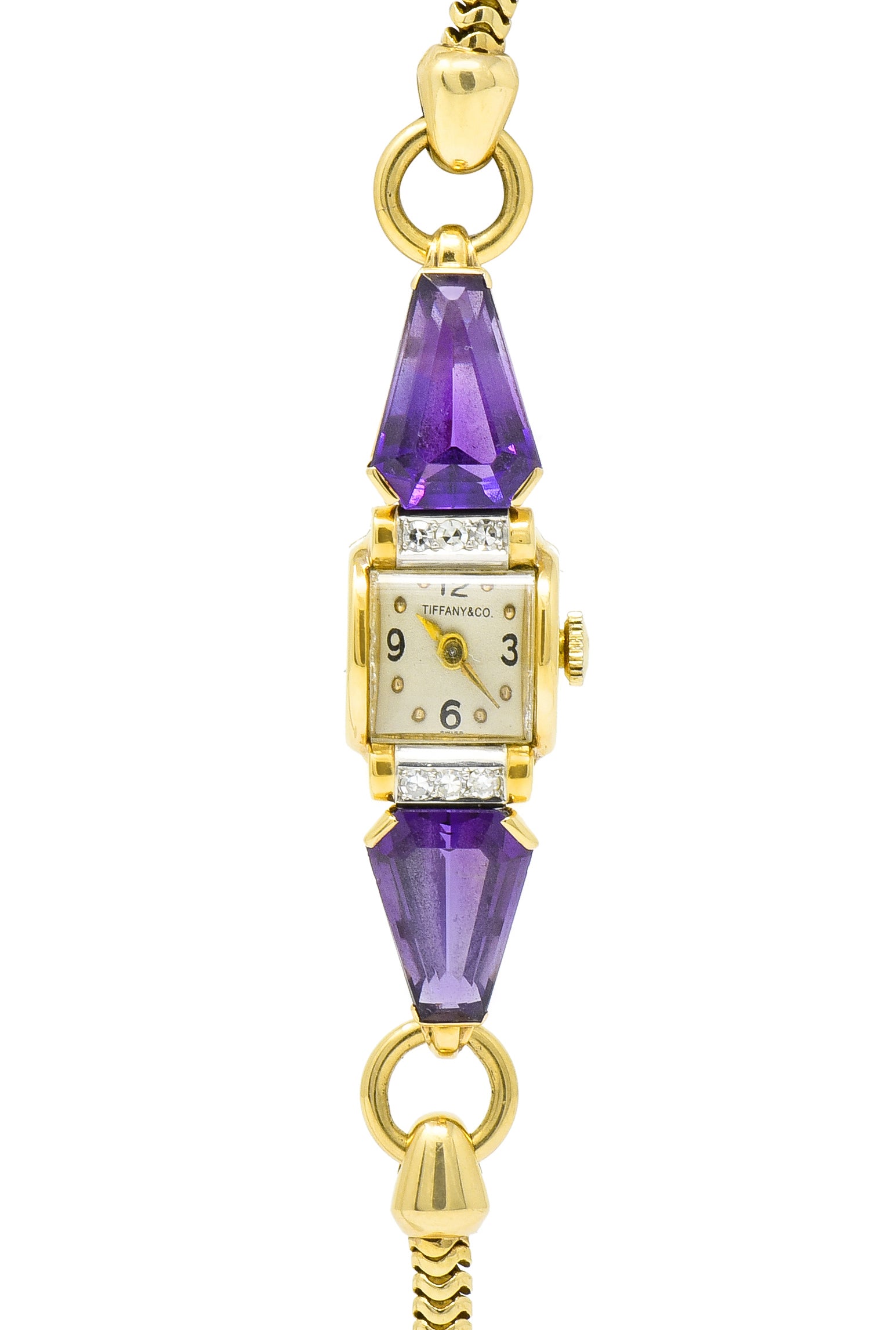 Tiffany & Co. Retro Amethyst Diamond 14 Karat Gold Watch Bracelet - Wilson's Estate Jewelry