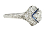 Art Deco 1.80 CTW Old European Cut Diamond Sapphire Platinum Engagement RingRing - Wilson's Estate Jewelry