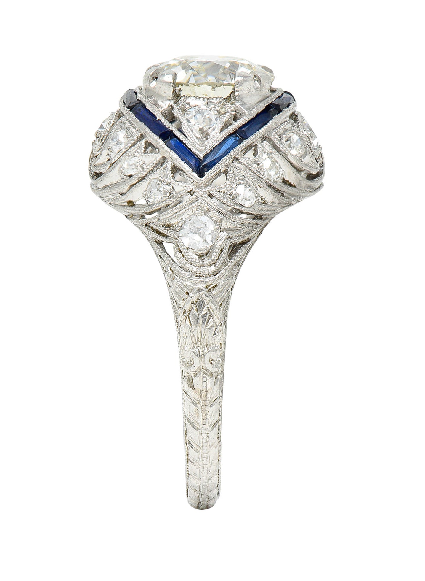 Art Deco 1.80 CTW Old European Cut Diamond Sapphire Platinum Engagement RingRing - Wilson's Estate Jewelry