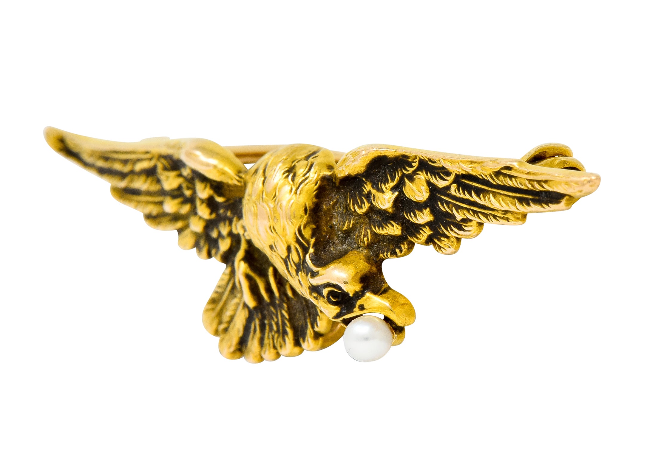 Wordley Allsopp & Bliss Art Nouveau Pearl 14 Karat Gold Eagle Brooch - Wilson's Estate Jewelry