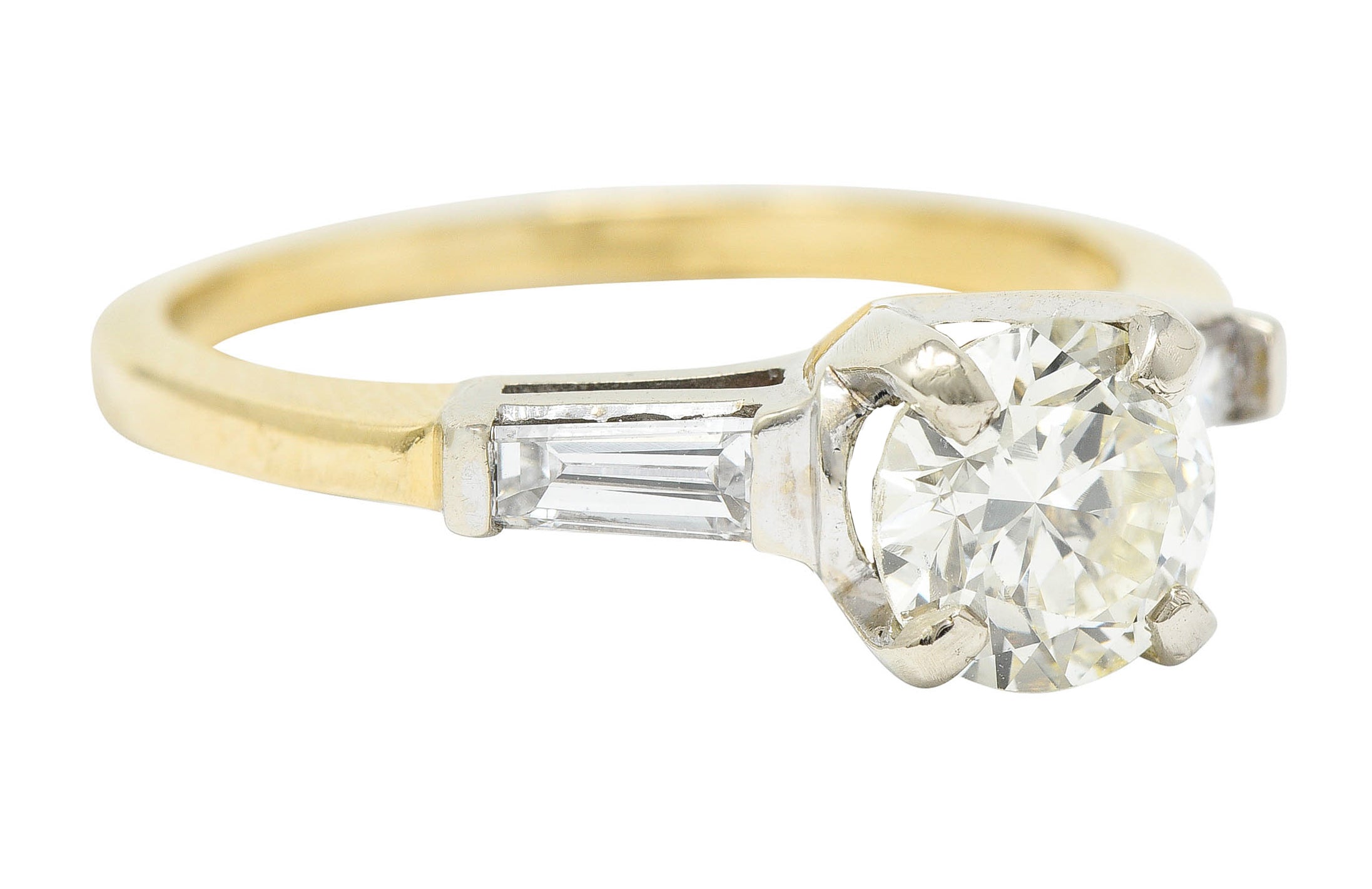 1950's Mid-Century 1.11 CTW Diamond 14 Karat Two-Tone Engagement Ring GIARing - Wilson's Estate Jewelry