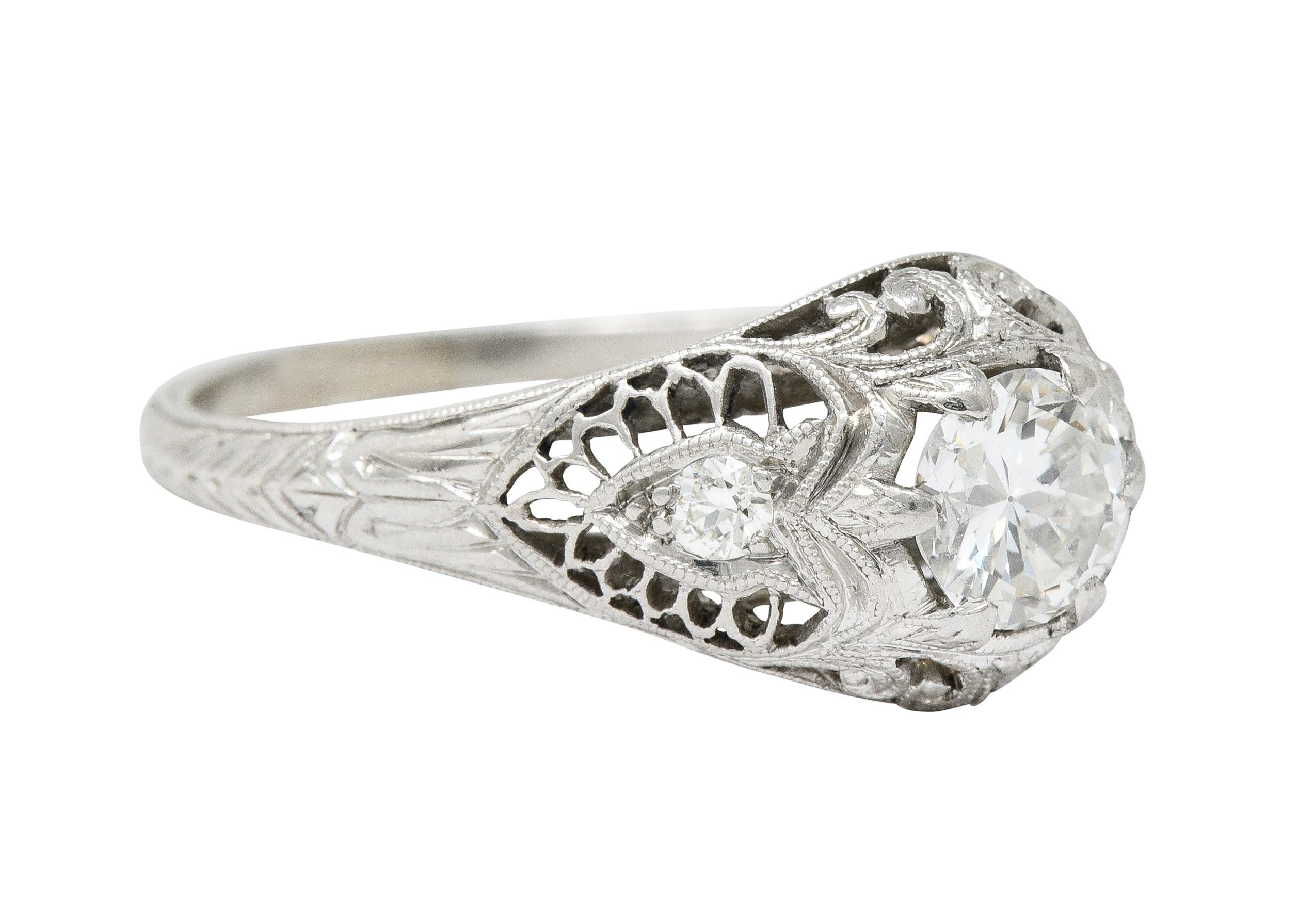 Edwardian 0.60 CTW Diamond Platinum Filigree Engagement RingRing - Wilson's Estate Jewelry