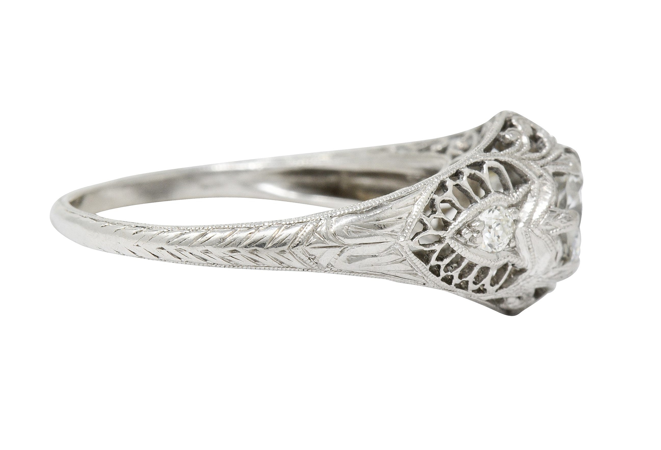 Edwardian 0.60 CTW Diamond Platinum Filigree Engagement RingRing - Wilson's Estate Jewelry