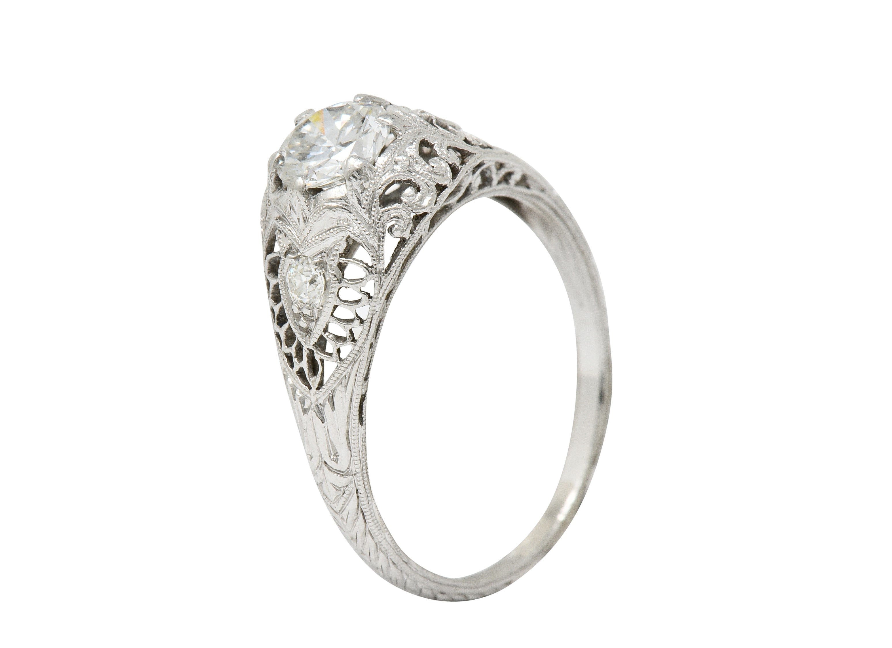 Edwardian 0.60 CTW Diamond Platinum Filigree Engagement RingRing - Wilson's Estate Jewelry