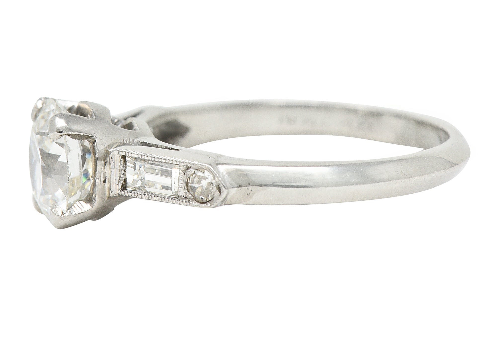 Mid-Century Transitional Cut 1.60 CTW Diamond Platinum Knife Edge Engagement Ring GIA Wilson's Estate Jewelry