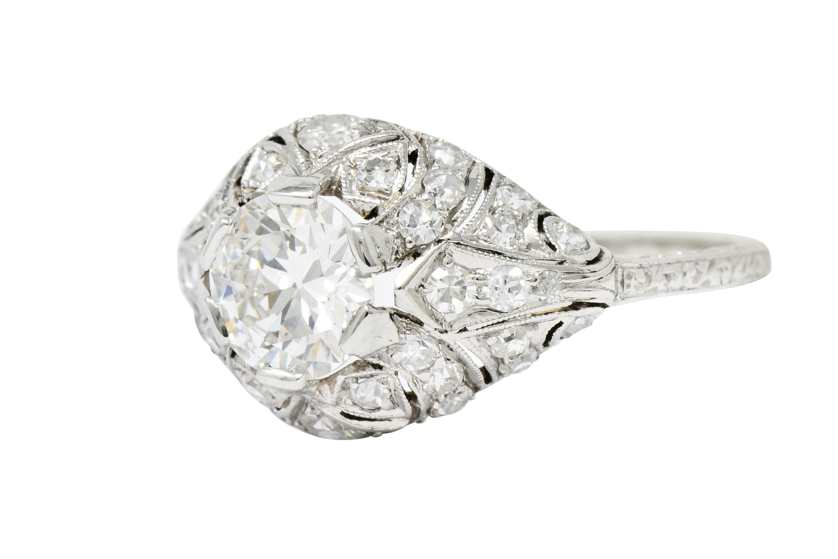 Edwardian 1.95 CTW Diamond Platinum Scrolled Engagement Ring GIARing - Wilson's Estate Jewelry