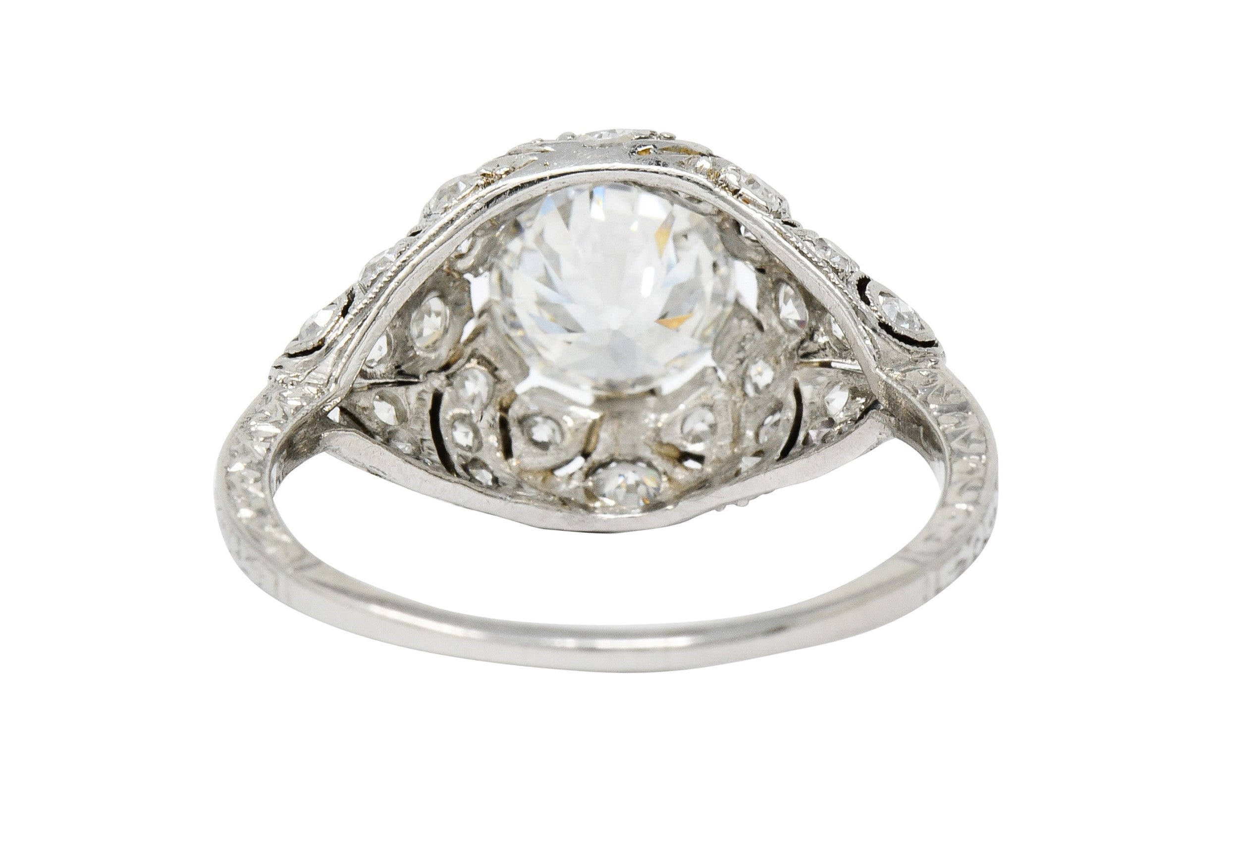 Edwardian 1.95 CTW Diamond Platinum Scrolled Engagement Ring GIARing - Wilson's Estate Jewelry