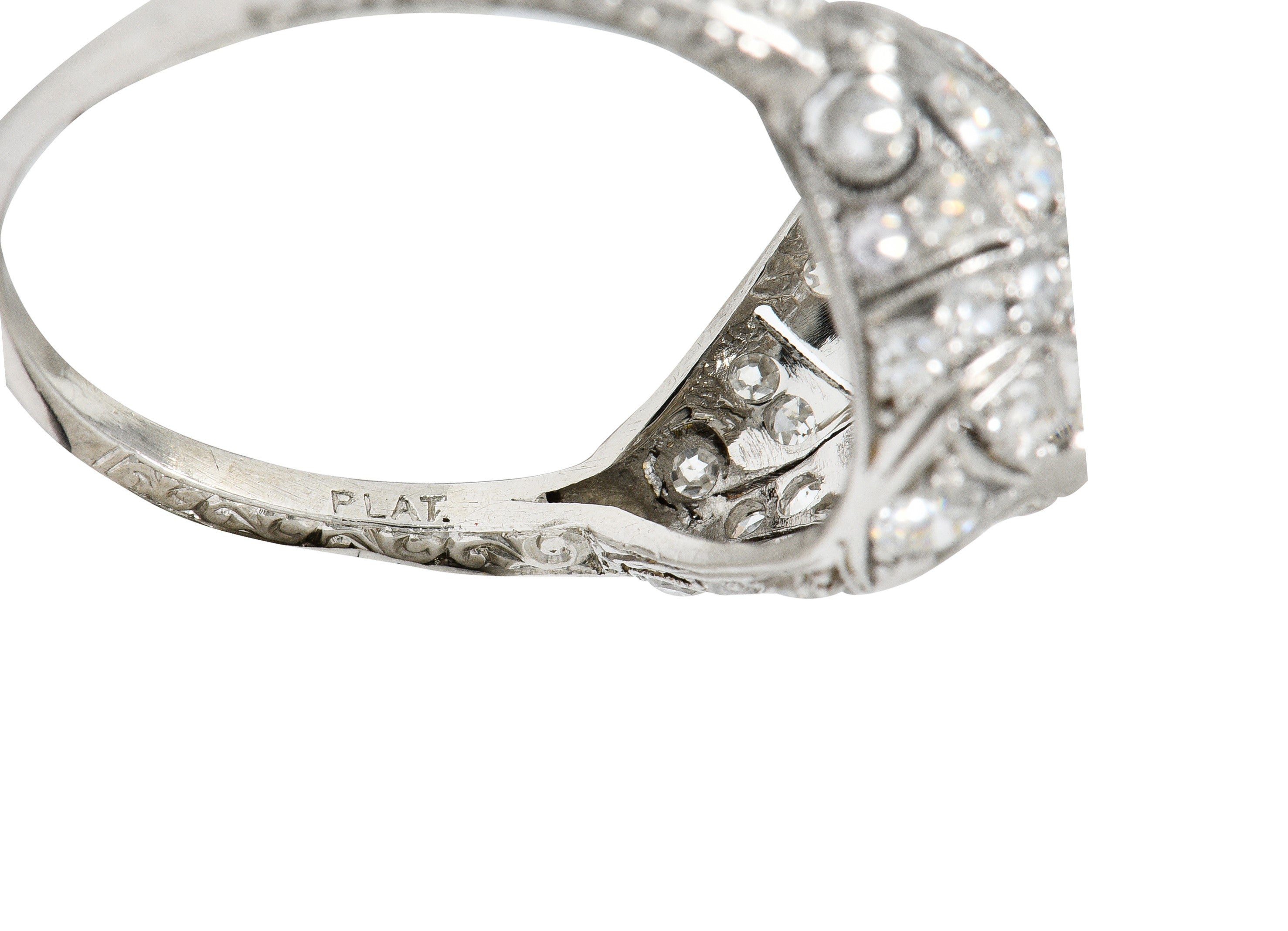 Edwardian 1.95 CTW Diamond Platinum Scrolled Engagement Ring GIARing - Wilson's Estate Jewelry