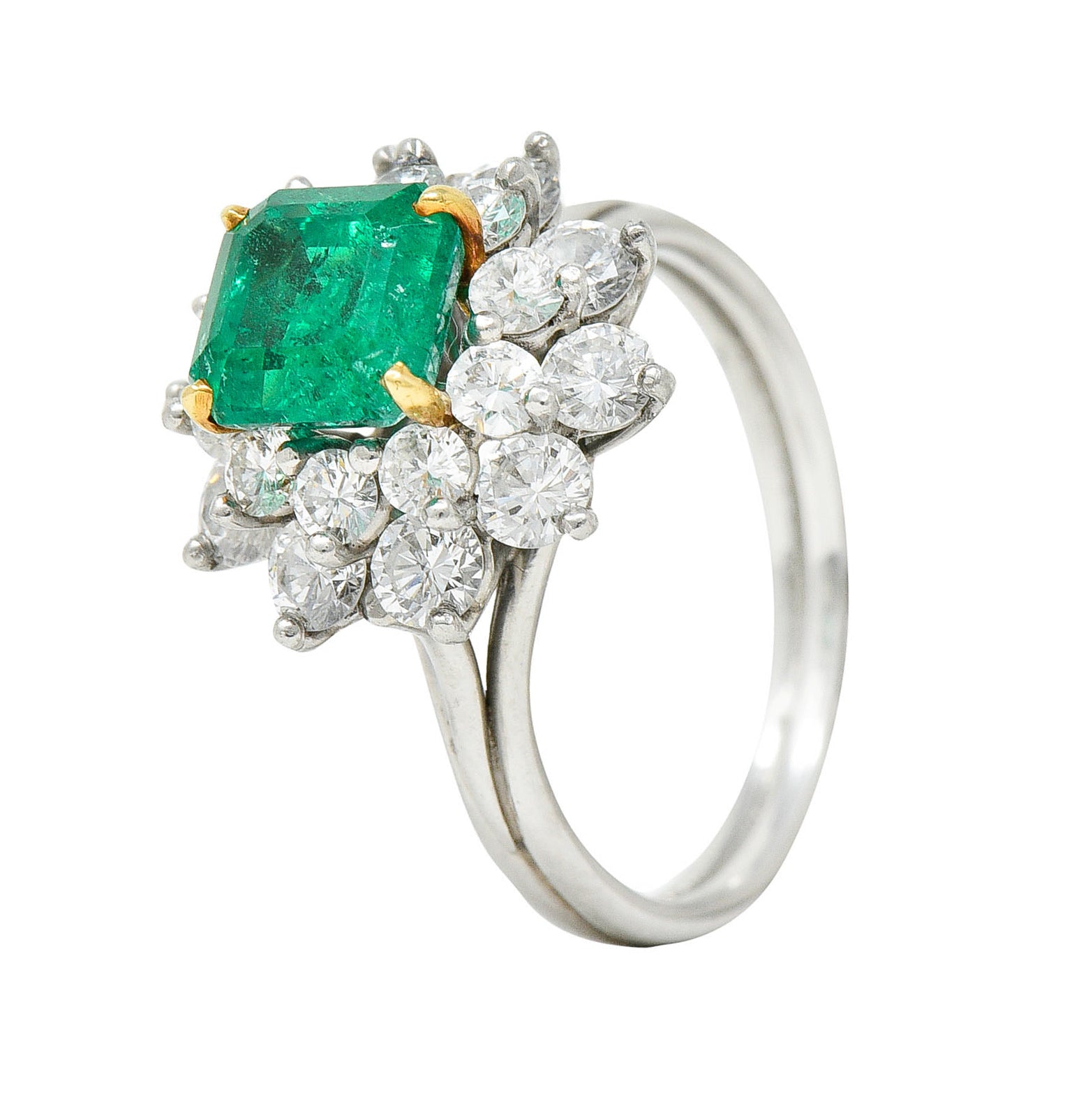 1950's Tiffany & Co. 2.45 CTW Emerald Diamond Platinum Cluster RingRing - Wilson's Estate Jewelry