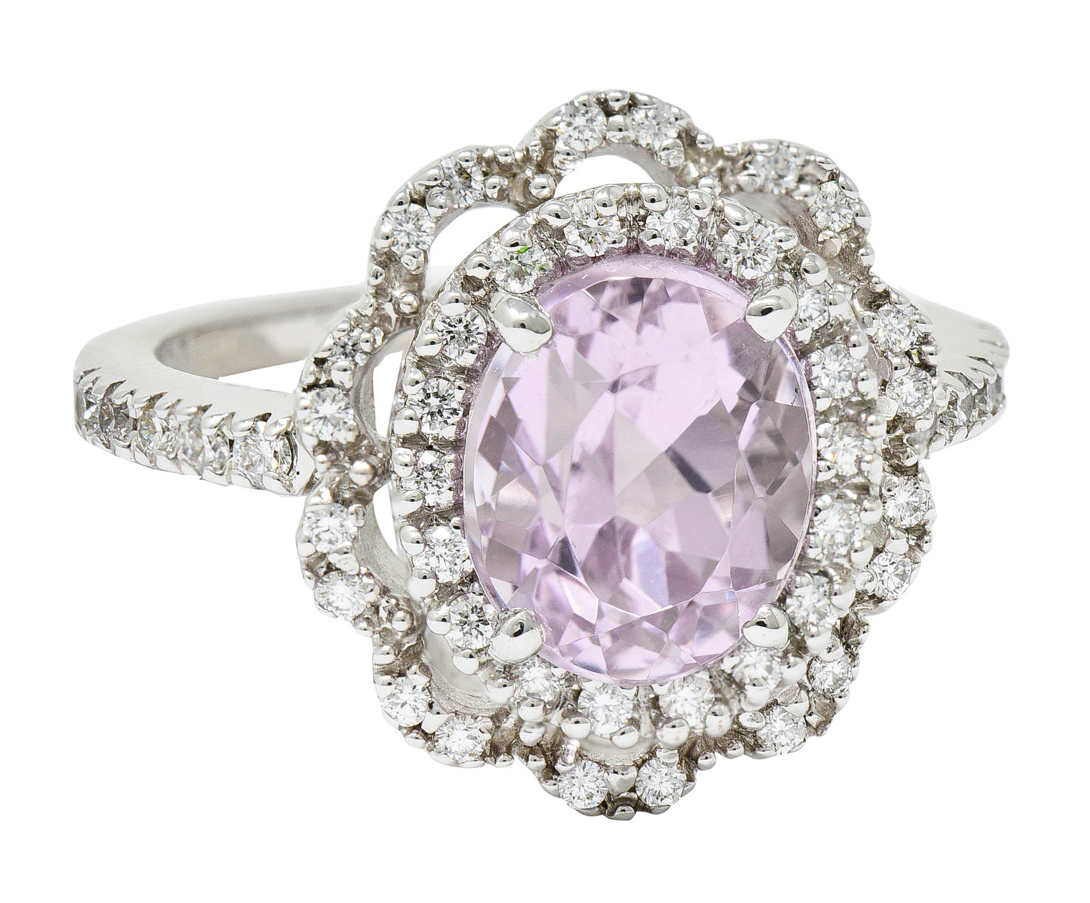 Brilliant Kunzite Diamond 18 Karat White Gold Floral Cluster RingRing - Wilson's Estate Jewelry