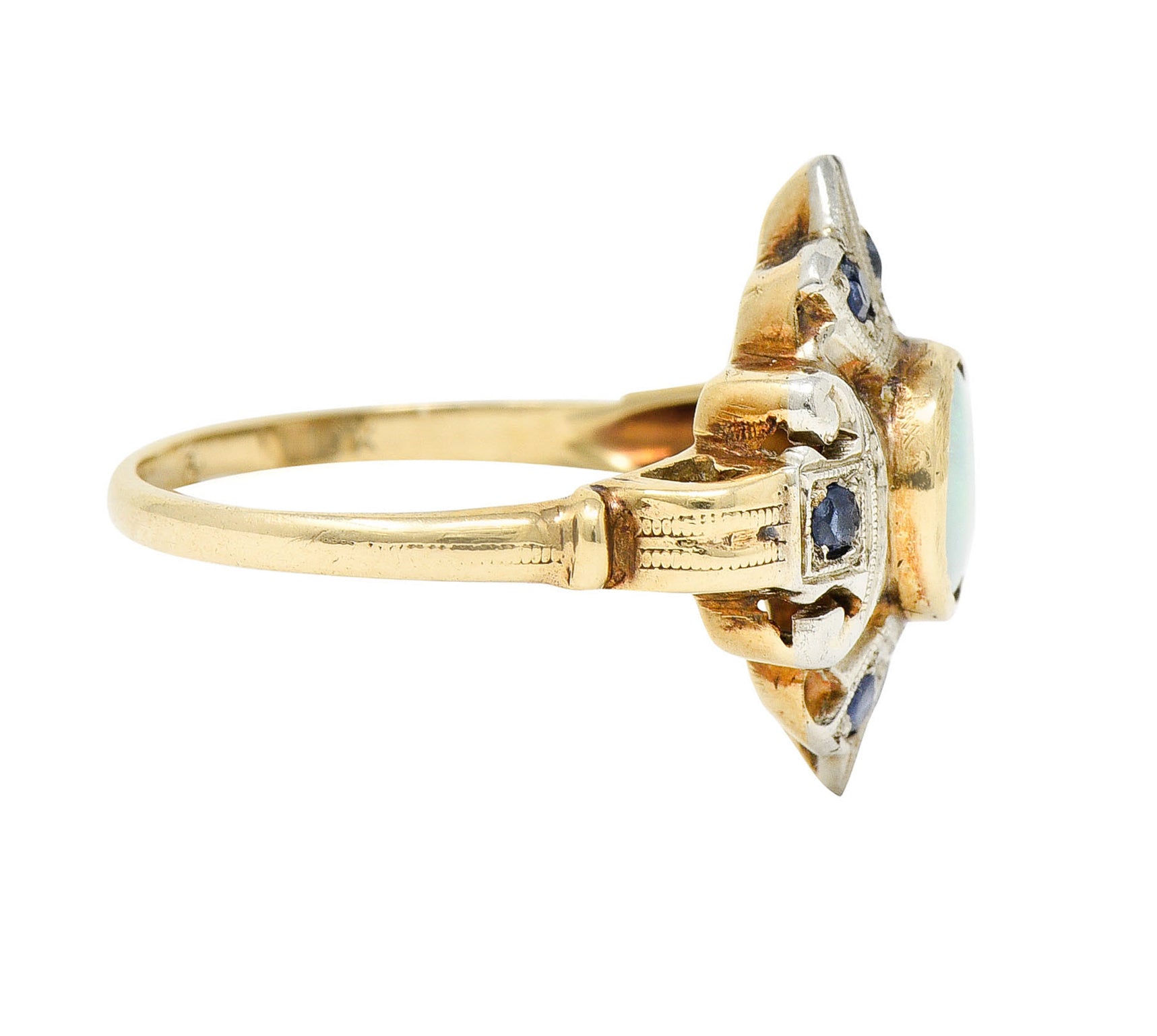 1920's Art Deco Opal Sapphire 10 Karat Two-Tone Gold Cluster RingRing - Wilson's Estate Jewelry