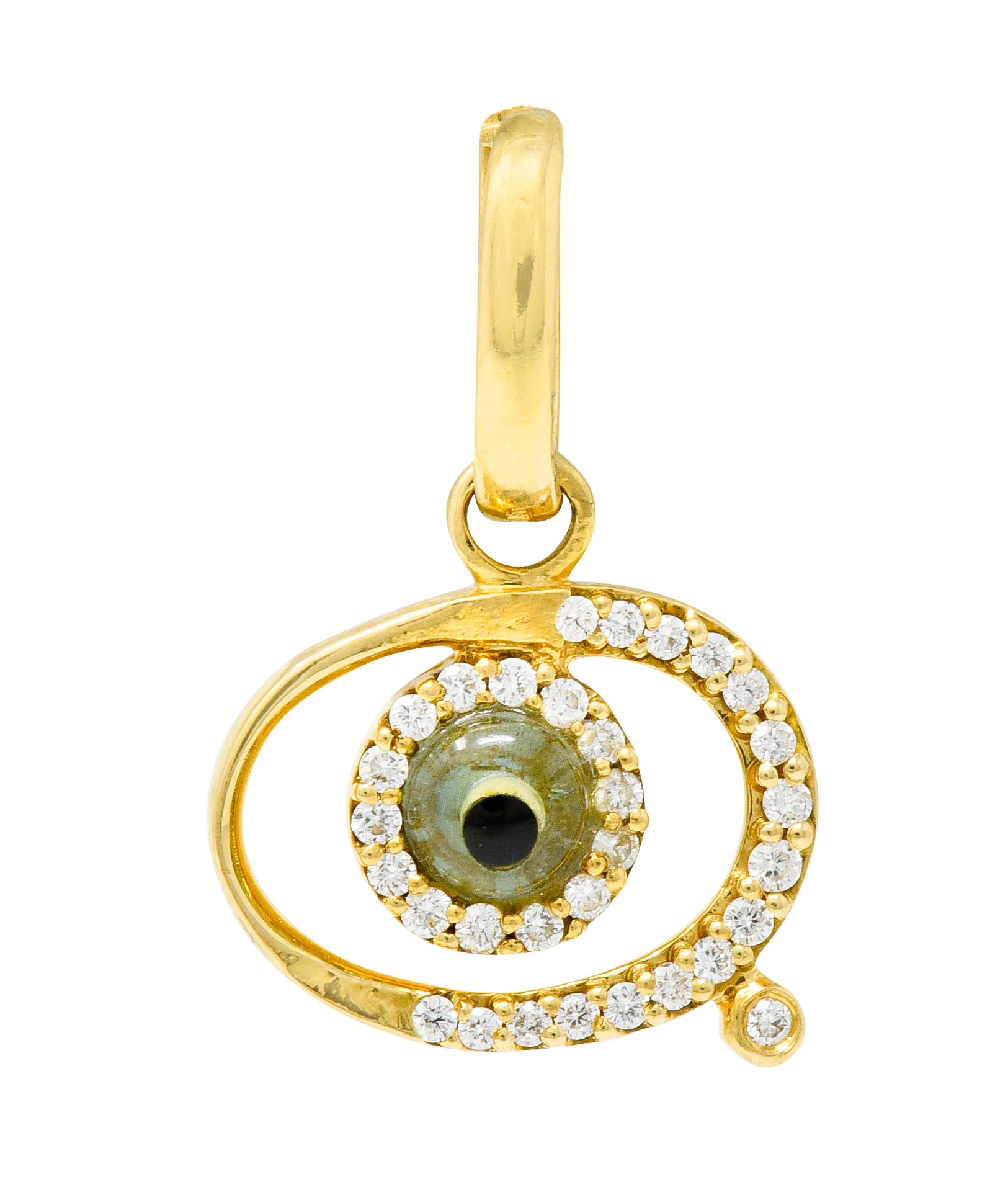 Protective Contemporary Diamond 18 Karat Gold Evil Eye Charm - Wilson's Estate Jewelry