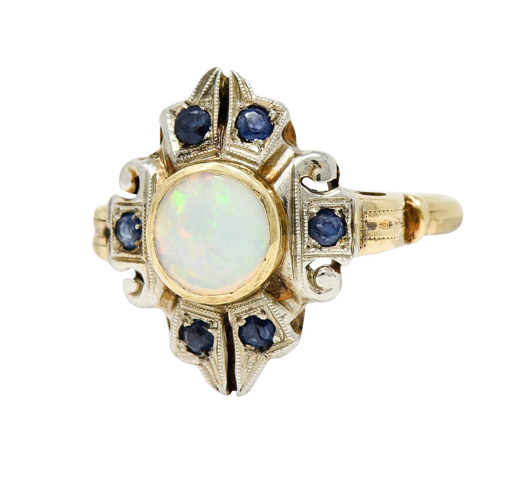 1920's Art Deco Opal Sapphire 10 Karat Two-Tone Gold Cluster RingRing - Wilson's Estate Jewelry