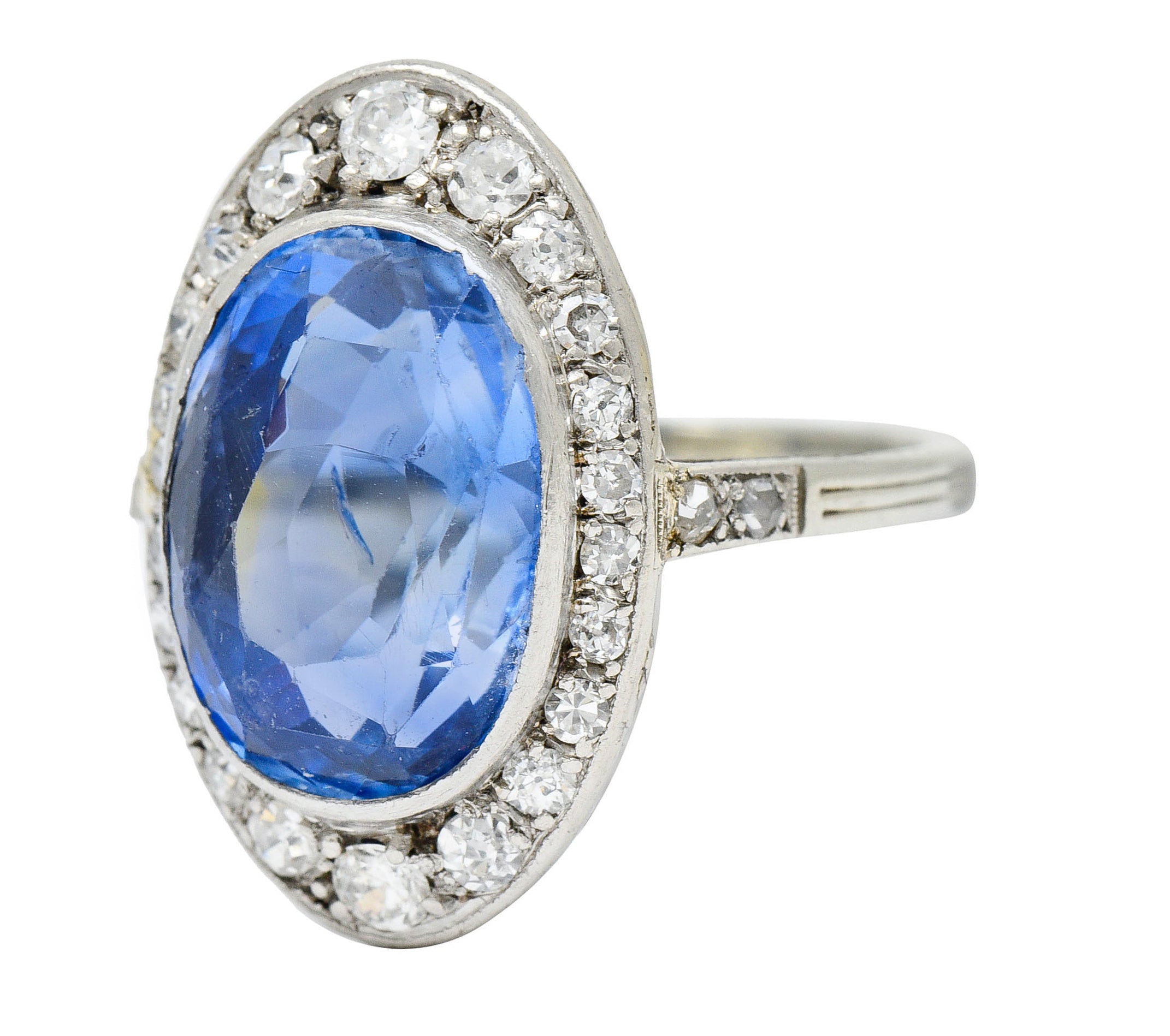 Edwardian 8.69 CTW No Heat Ceylon Sapphire Diamond 18 Karat White Gold Dinner Ring GIARing - Wilson's Estate Jewelry