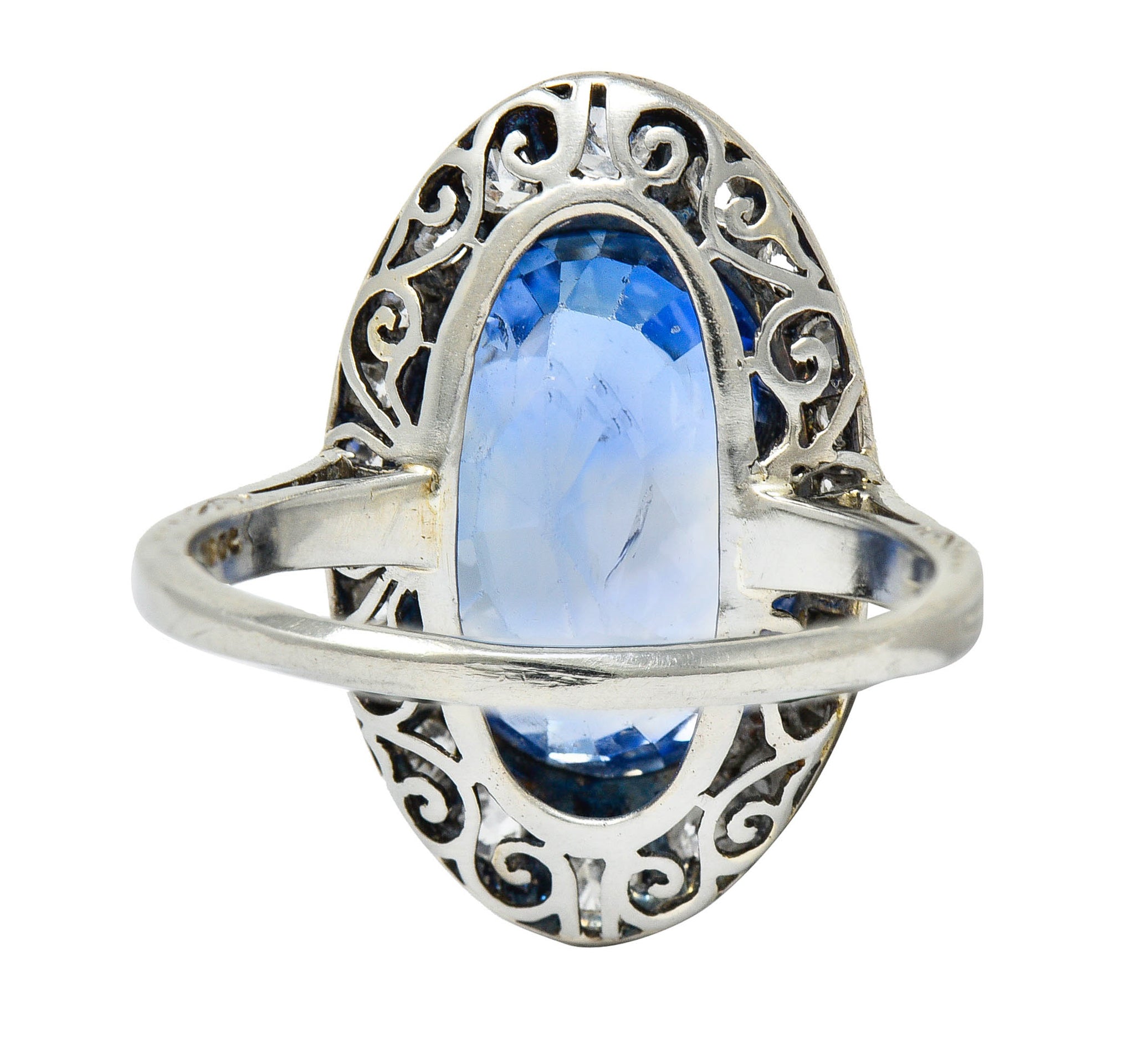 Edwardian 8.69 CTW No Heat Ceylon Sapphire Diamond 18 Karat White Gold Dinner Ring GIARing - Wilson's Estate Jewelry